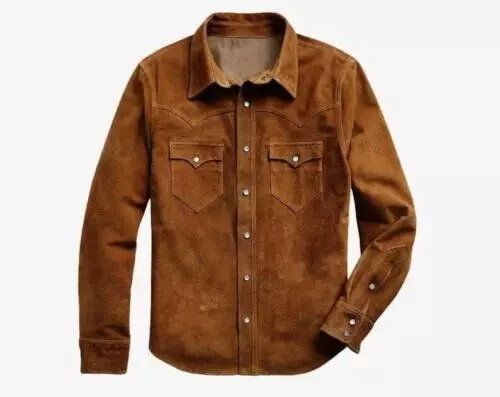 Men Suede Leather Trucker Premium Western Wear Shirt – Suede Leather Shirt