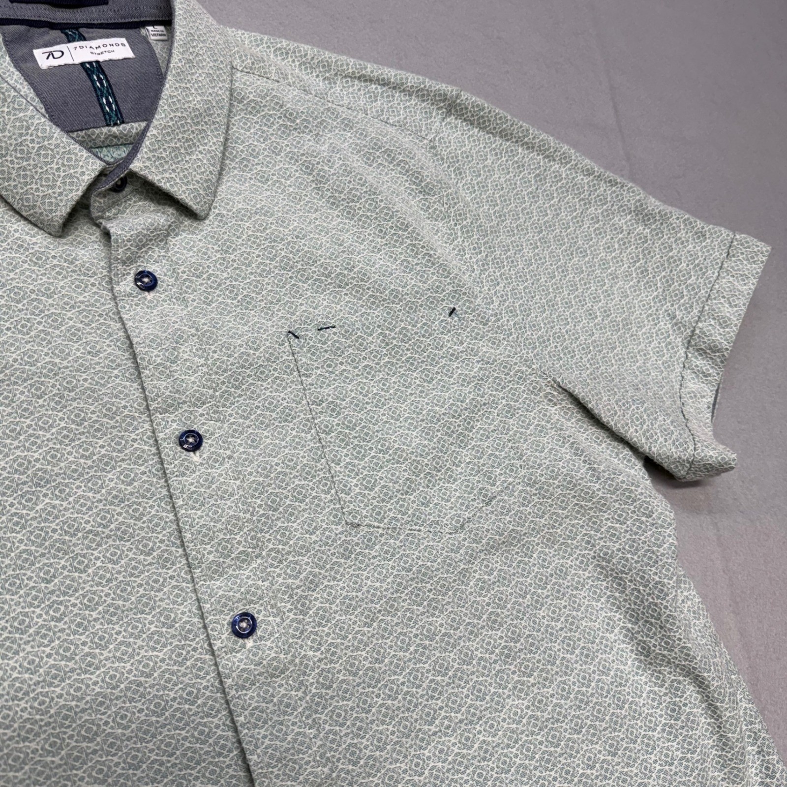 7 Diamonds Zenith Jacquard Stretch Shirt Mens Large Green SS Button Down