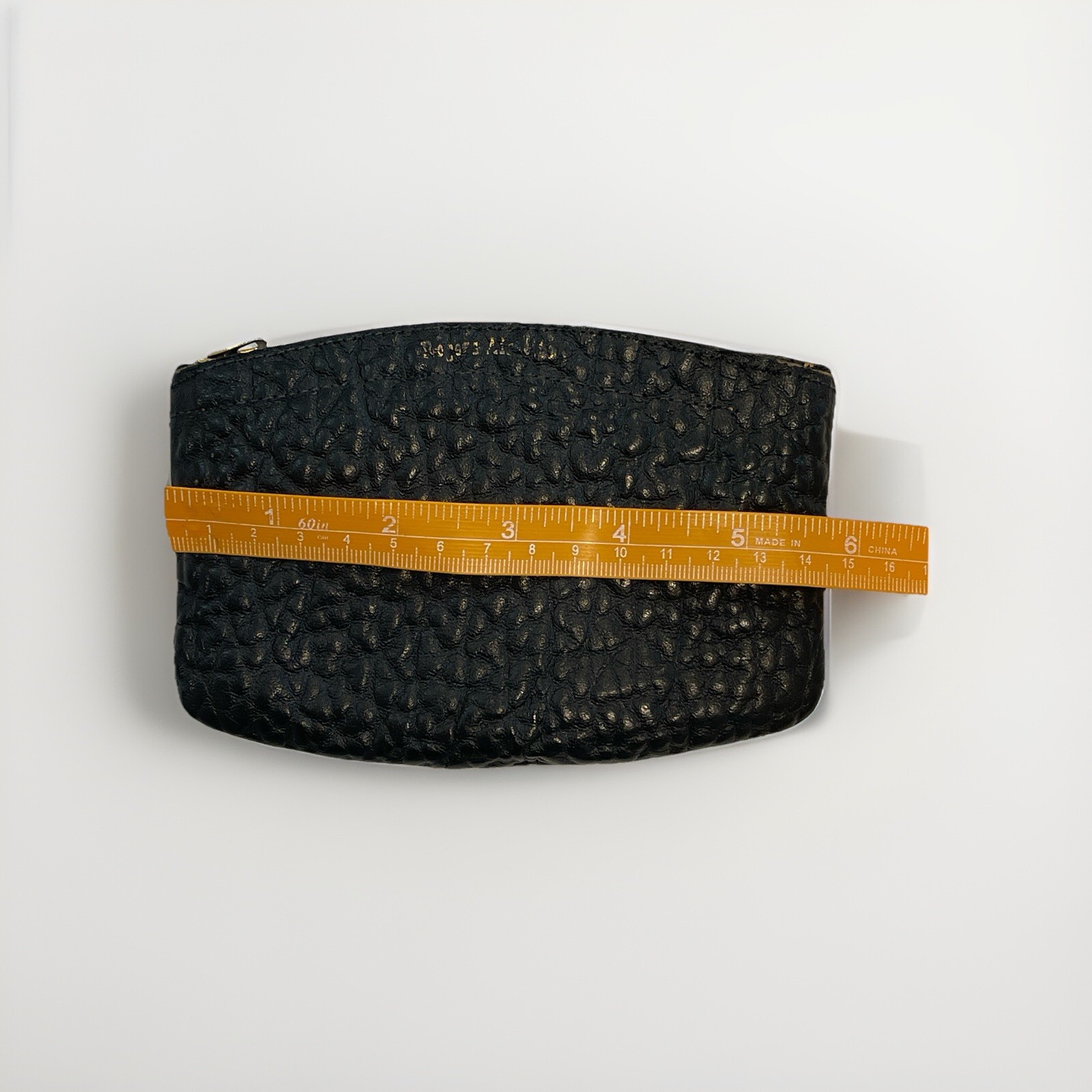 Black Sheepskin Pebbled Leather Coinpurse Gold Accent