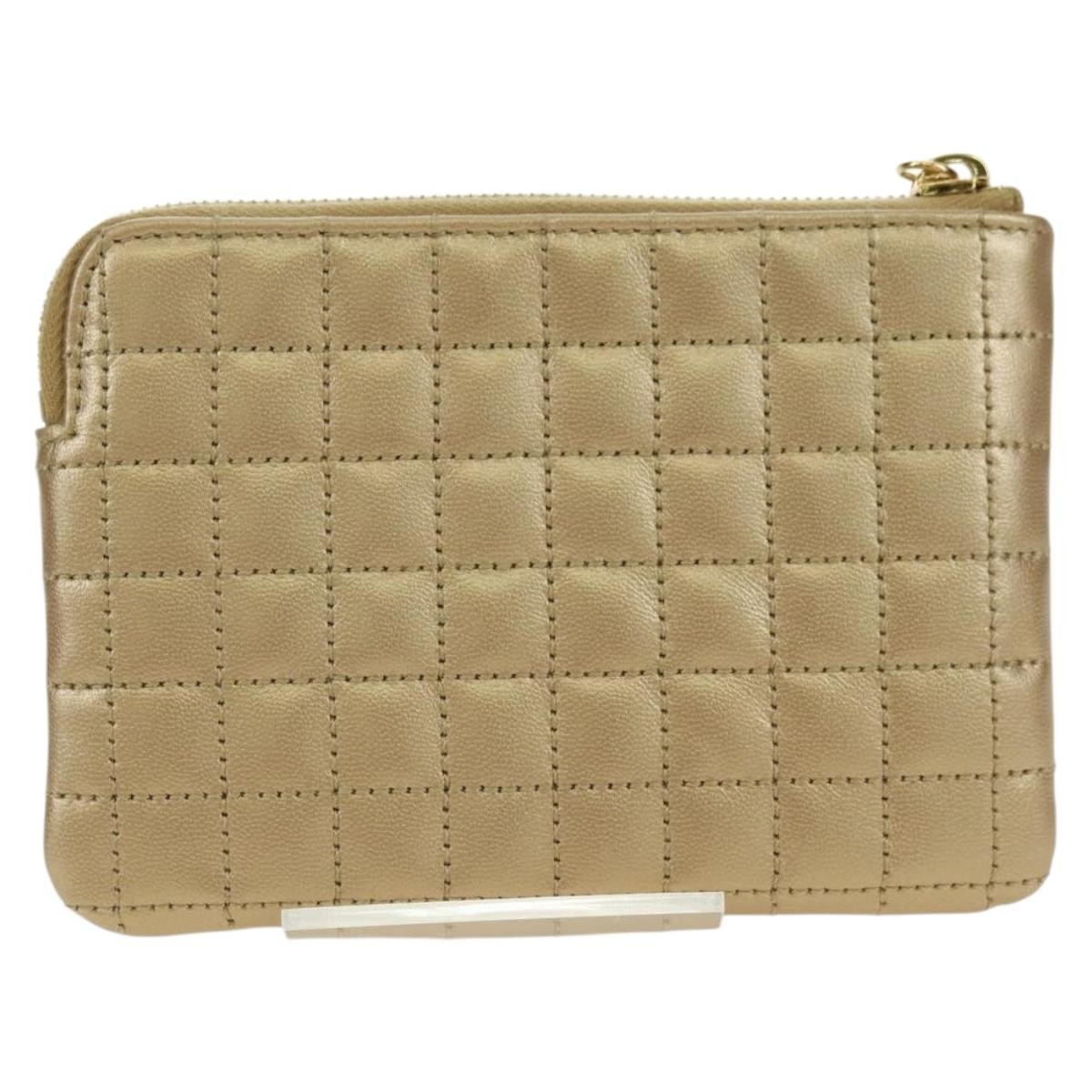 CELINE C Charm Coin Purse Leather Gold Auth am11616V