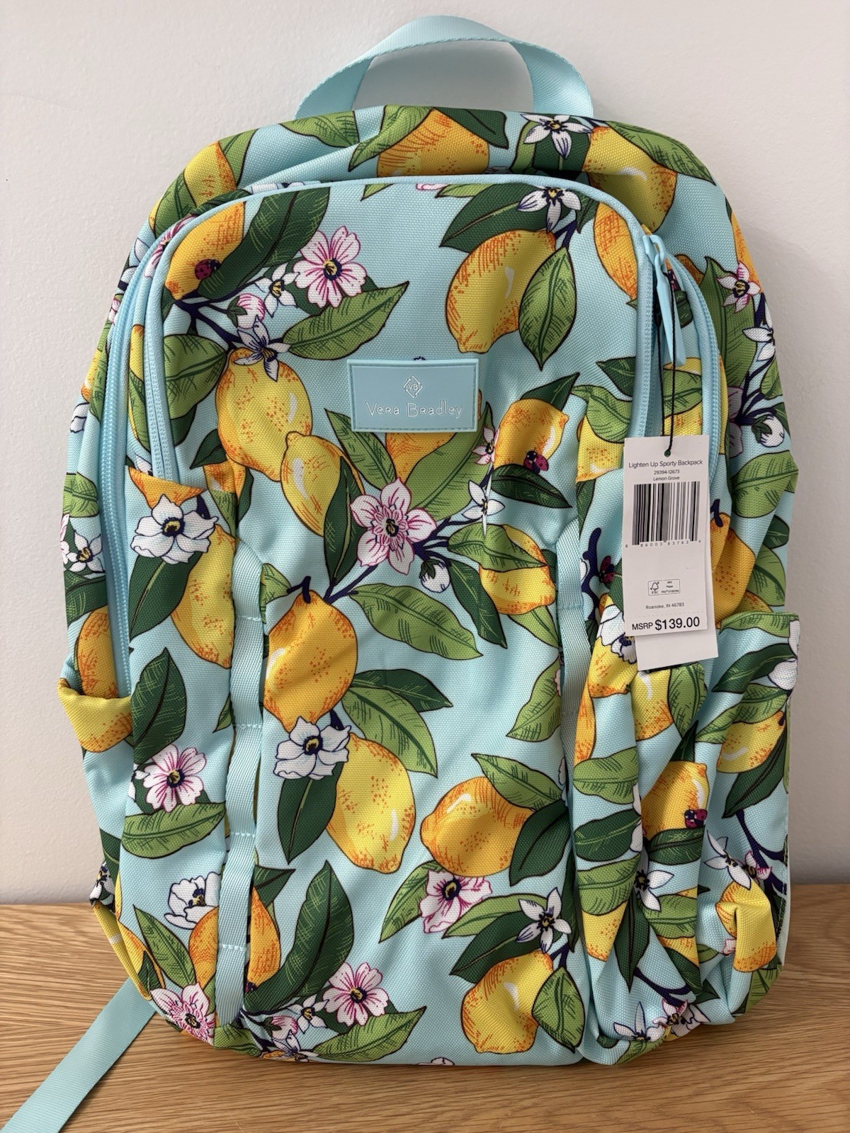 Vera Bradley “Lemon Grove” Backpack LARGE Lighten Up Sporty Yellow NEW 12.5”Tall