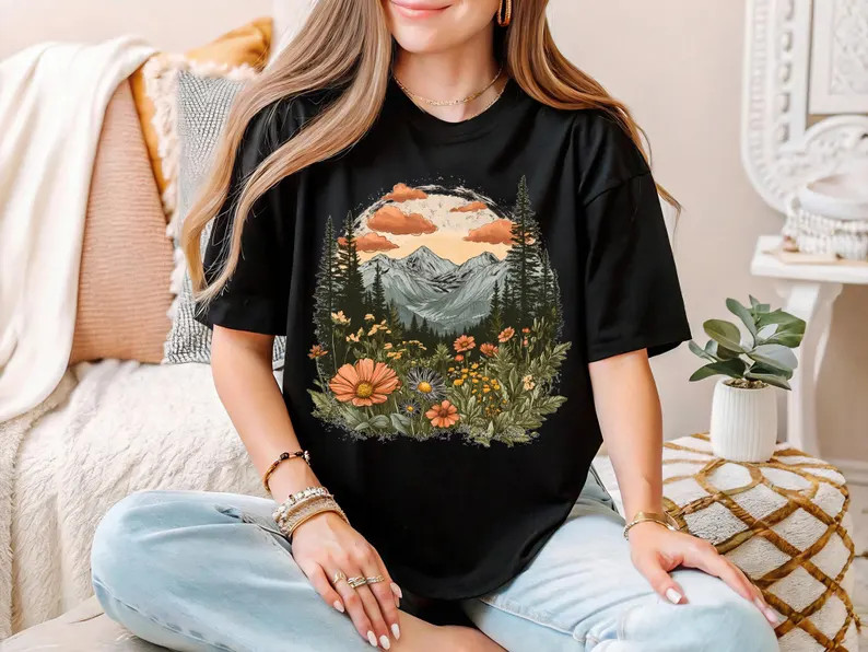 Mountain Wildflower Comfort Tee Nature Outdoor Camp