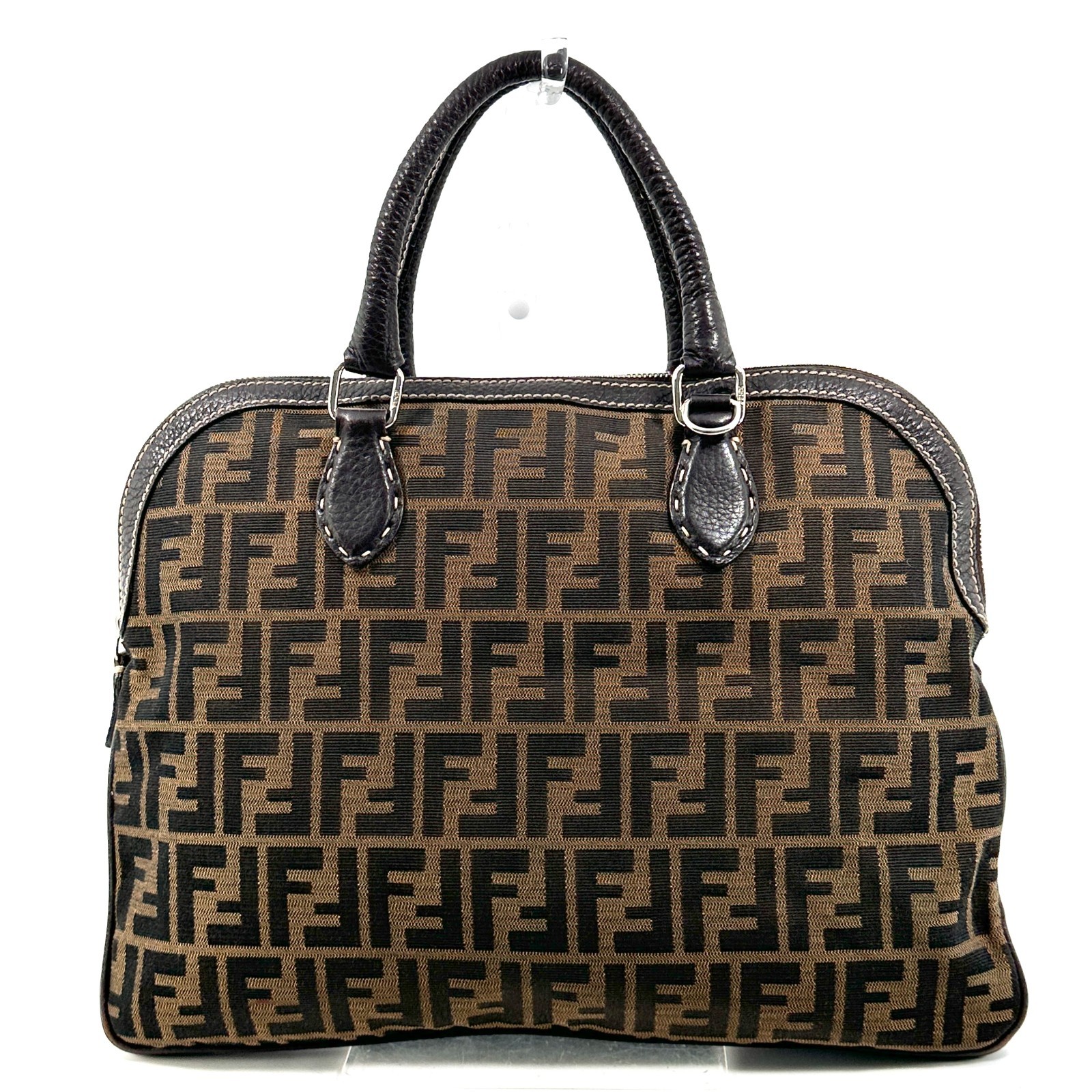 Fendi Hand Bag Zucca Canvas Selleria Leather Authentic 400T0373
