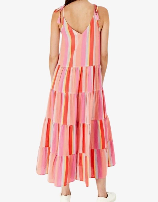Accessorize Tiered Bright Striped Maxi Dress Size S 8-10 Beach Holiday