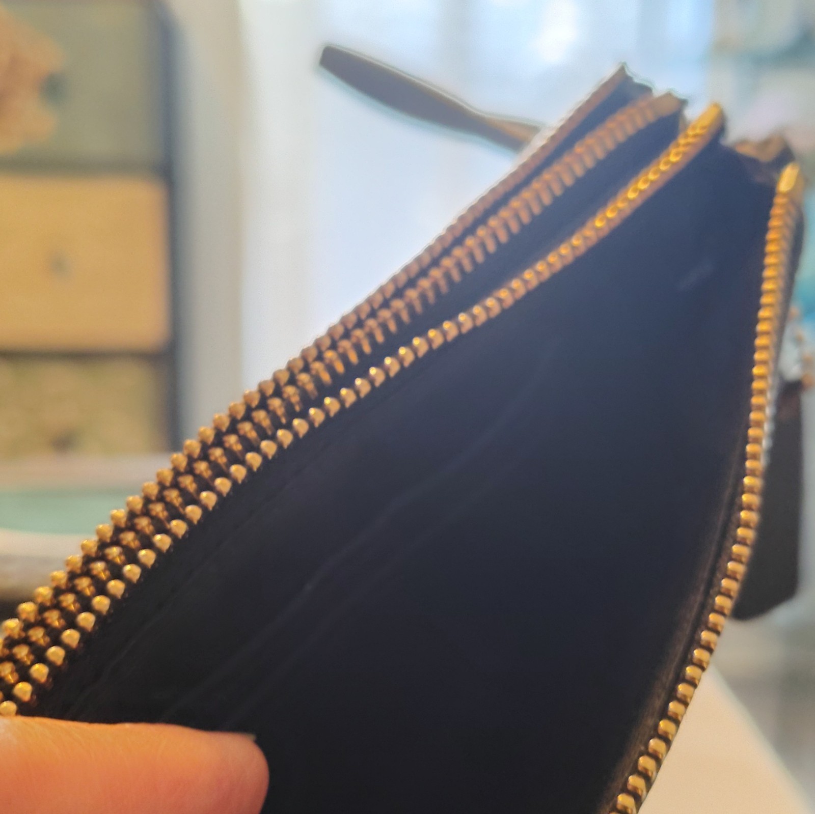 Coach Black Pebbled Zip Wristlet Pouch w/ Strap, Gold Hardware