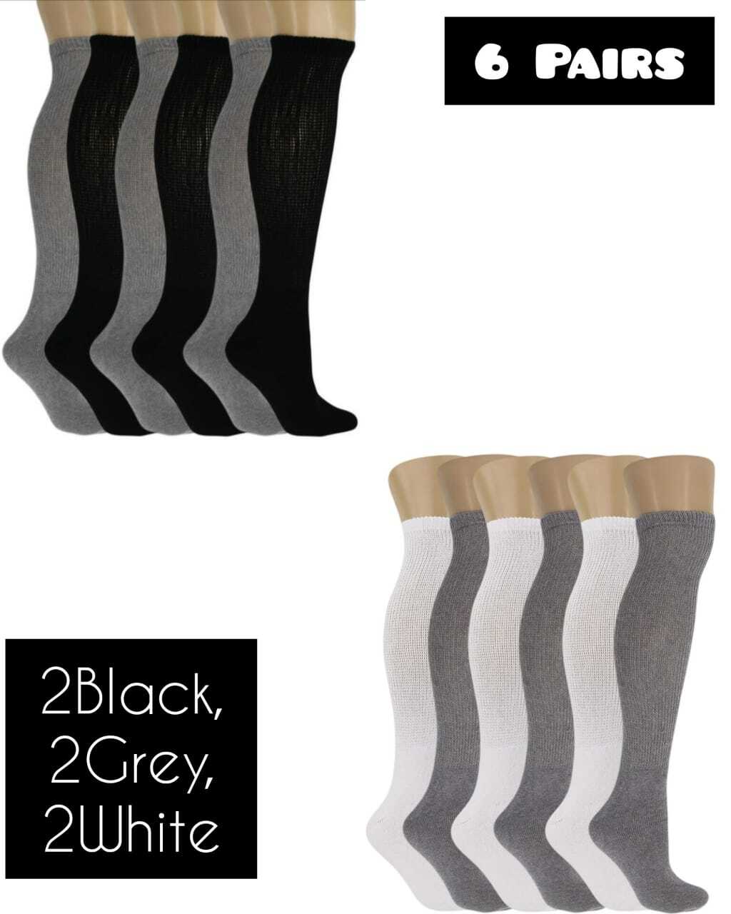 6 Pairs Men’s Diabetic Over the Calf Socks Knee High Compression Cotton Socks