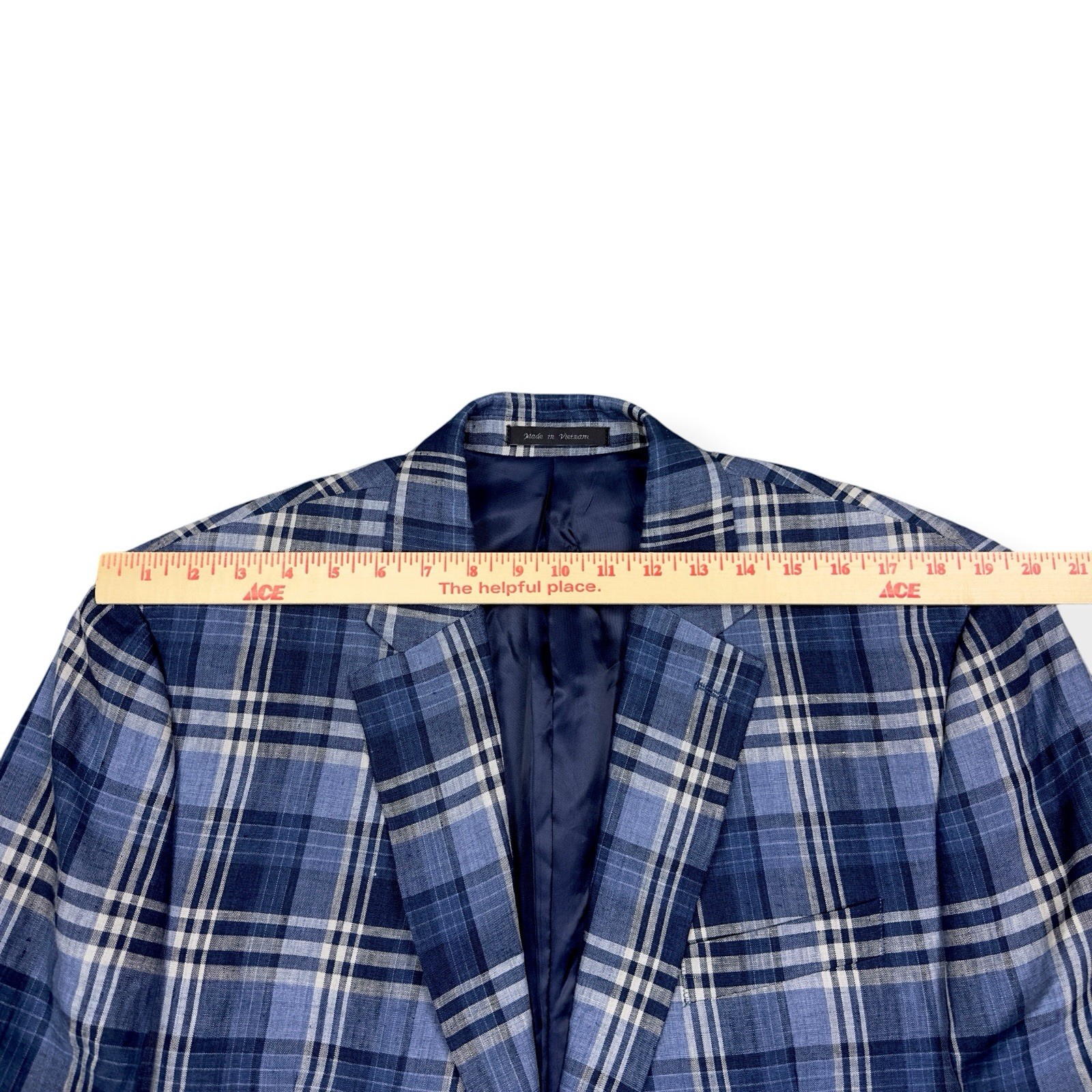 Lauren Ralph Lauren Men’s Blue Plaid Linen Ultraflex Blazer Suit Jacket Size 44R