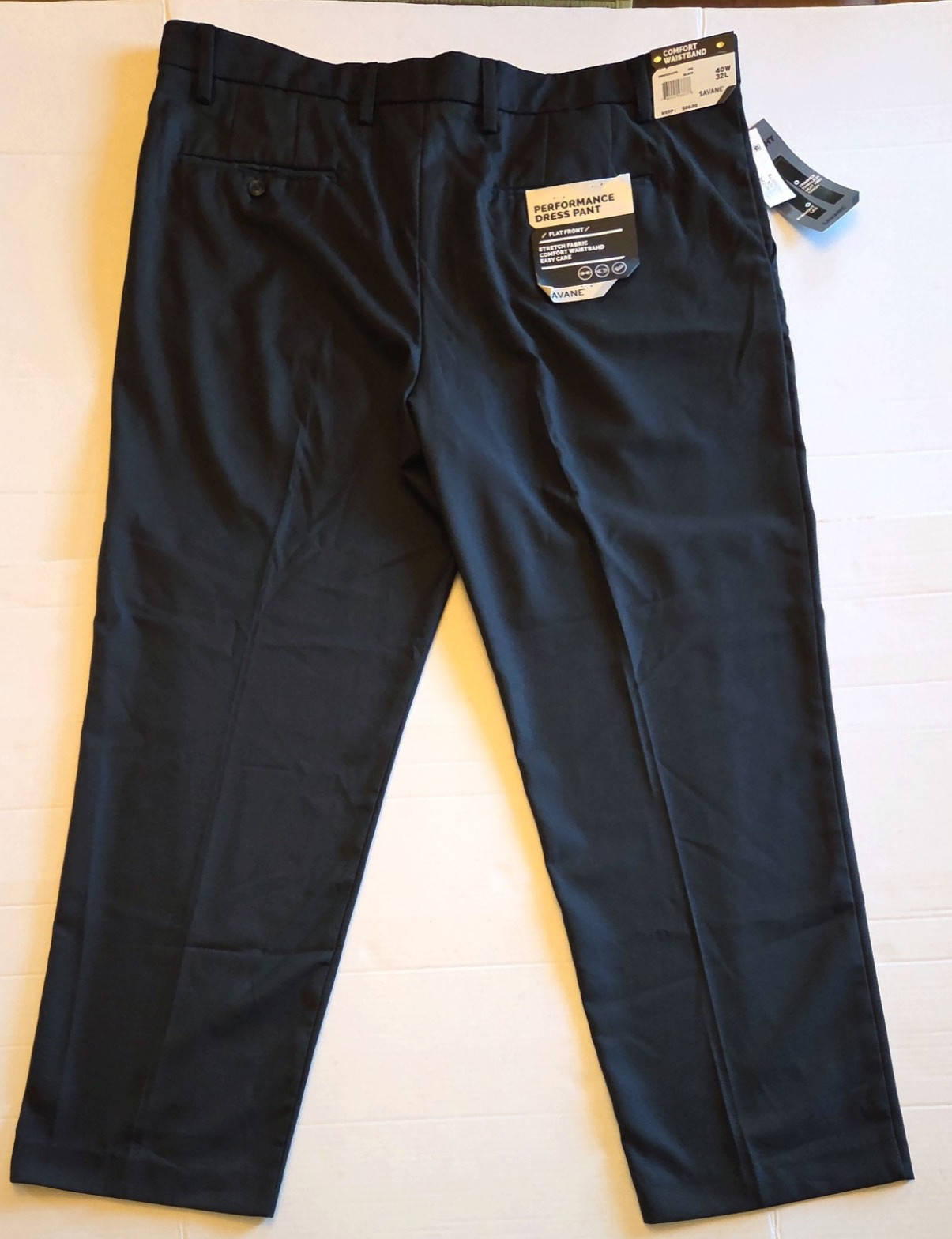 New With Tags Savane Performance Black Dress Pants Flat Front Straight Fit 40×32