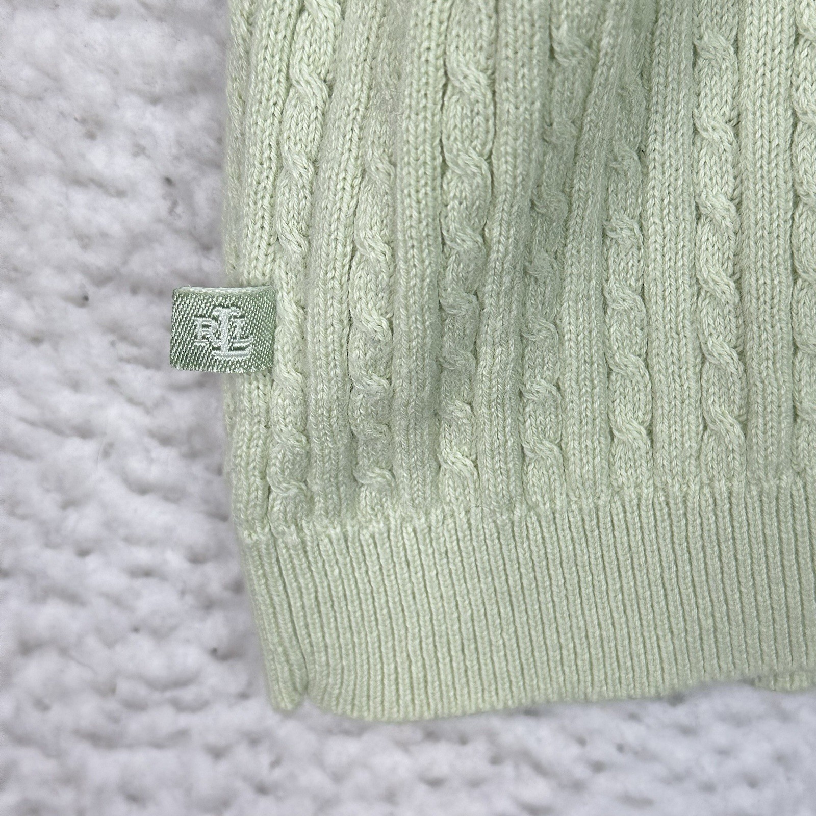 Lauren Ralph Lauren Cable Knit Sweater Women Large Cotton V Neck Mint Green