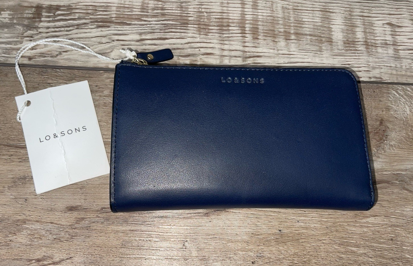 Lo & Sons The Leather Wallet NAPPA Deep NAVY/Gold/Camel. New!