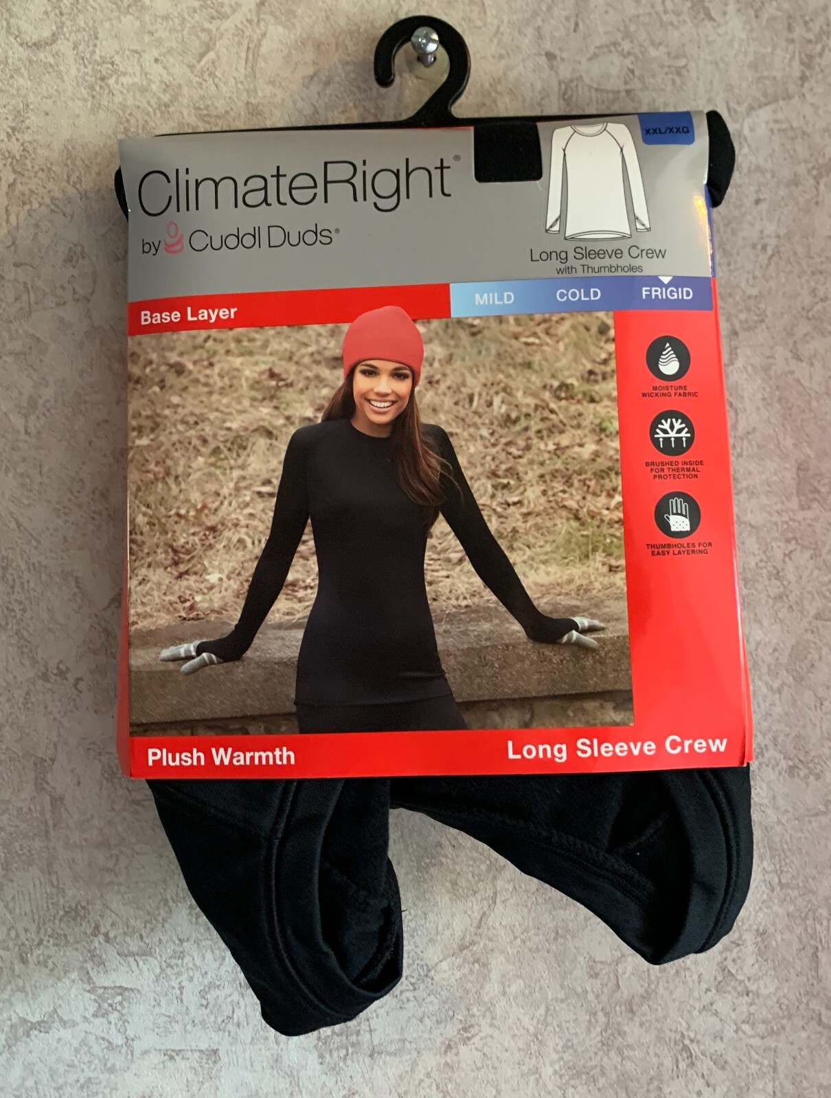 Climate Right Cuddl Duds Women’s Top New Size 2XL XXL 22 Thumbhole Black Thermal