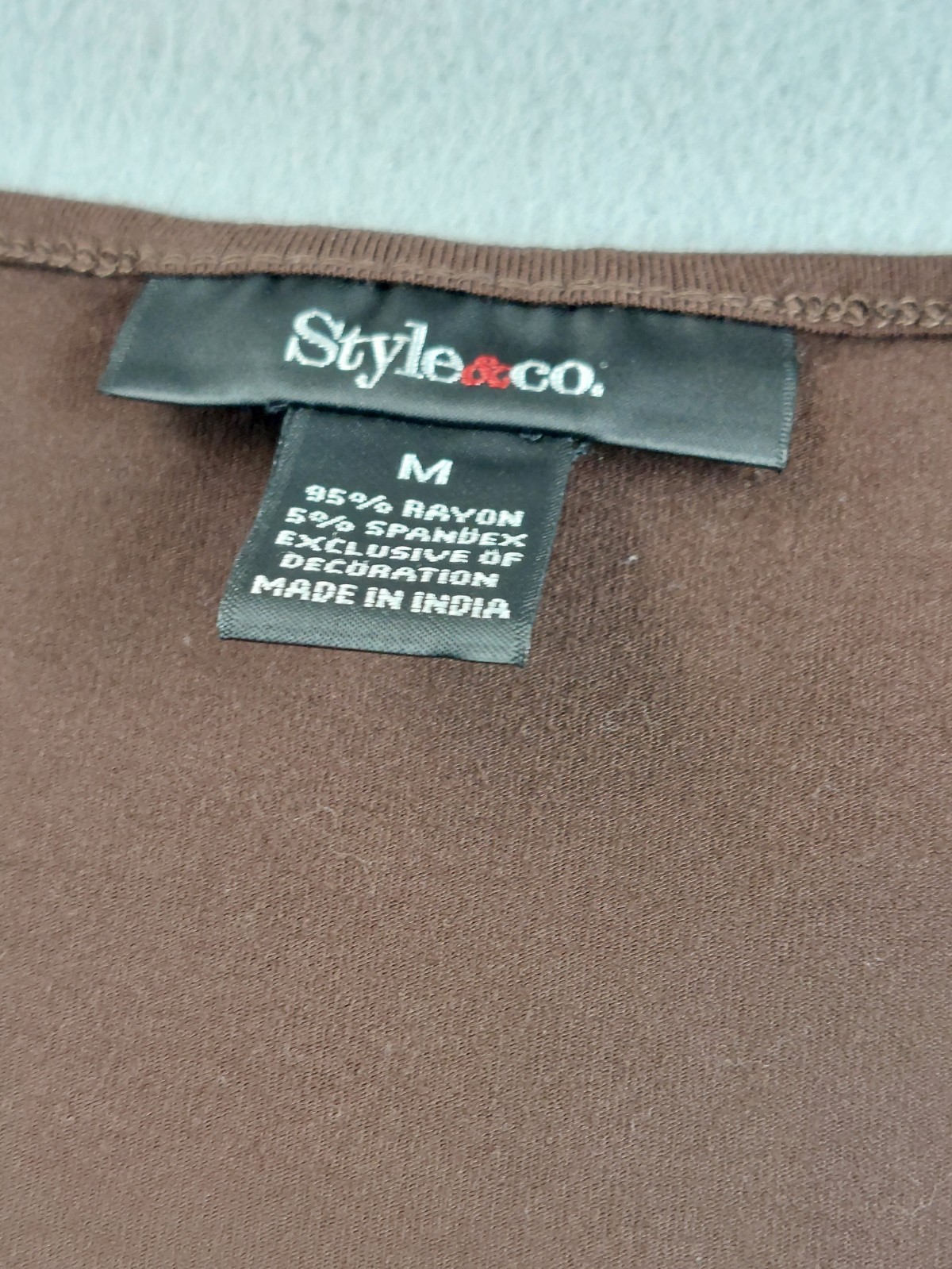 Style&Co Women Tunic Top M Brown Empire Waist Scoop Neck Short Sleeve Casual