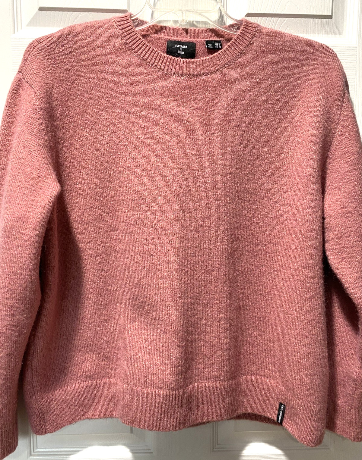 Superdry Pullover Sweater Top Pink Round Neck Long Sleeve Soft Warm Cozy Size L