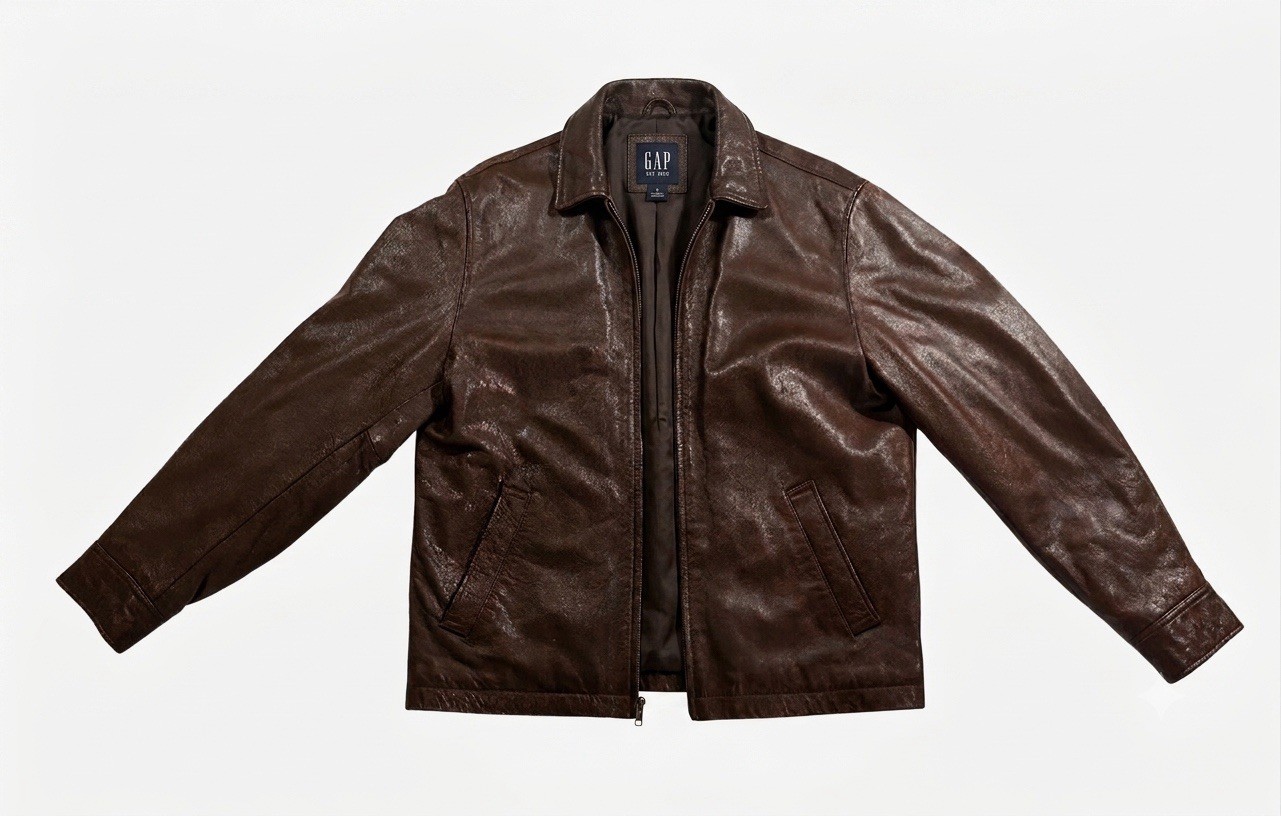 Vintage GAP Leather Jacket Men M Brown Genuine Leather Quilted Liner Y2K Mar2000