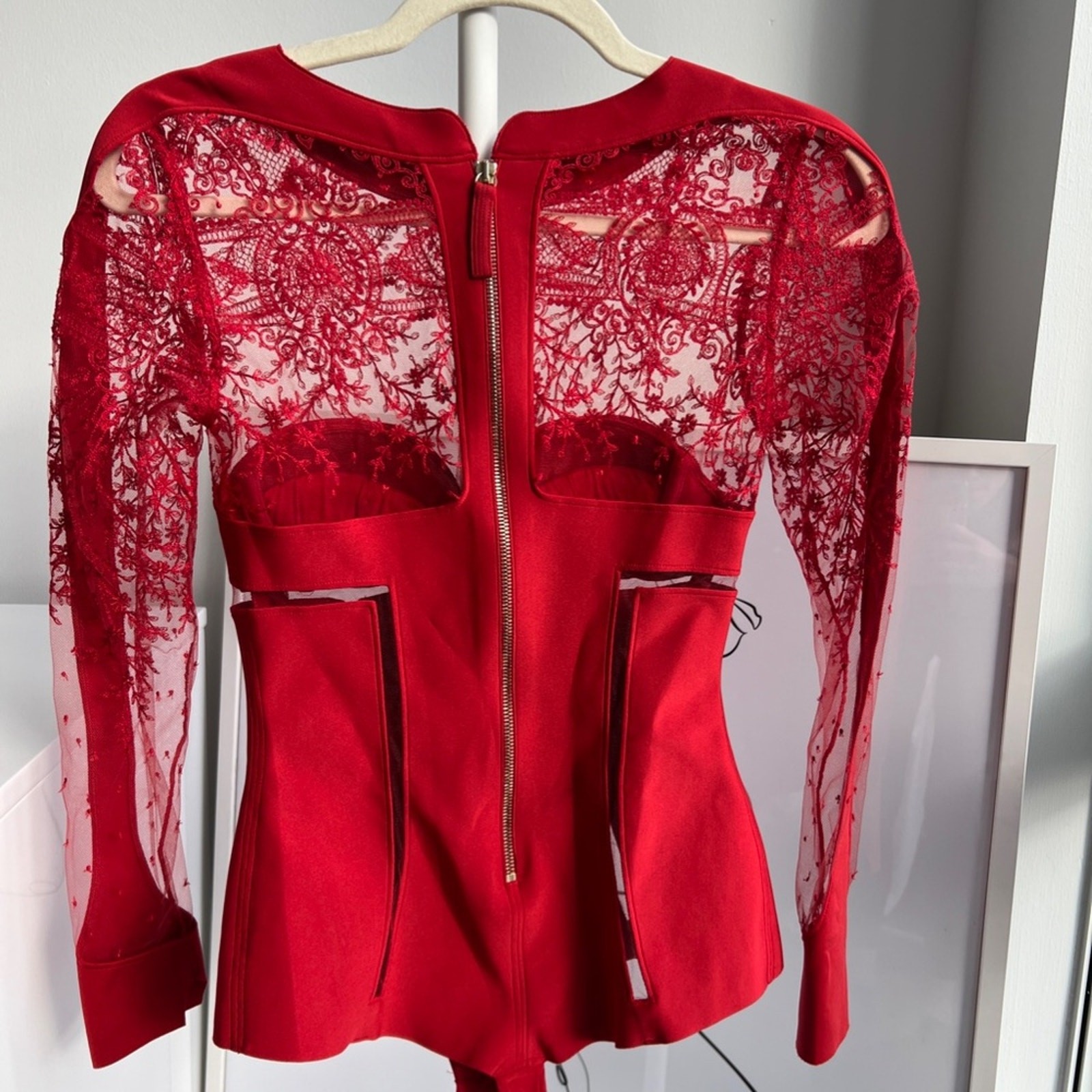 La Perla Black Label Ultra Rare Desire Neoprene Lace Zipper Bodysuit (Red)