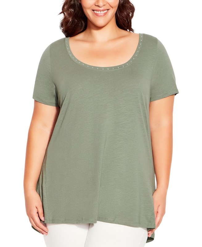 Avenue Women’s Plus Swing Trim Top (Sage, 16)