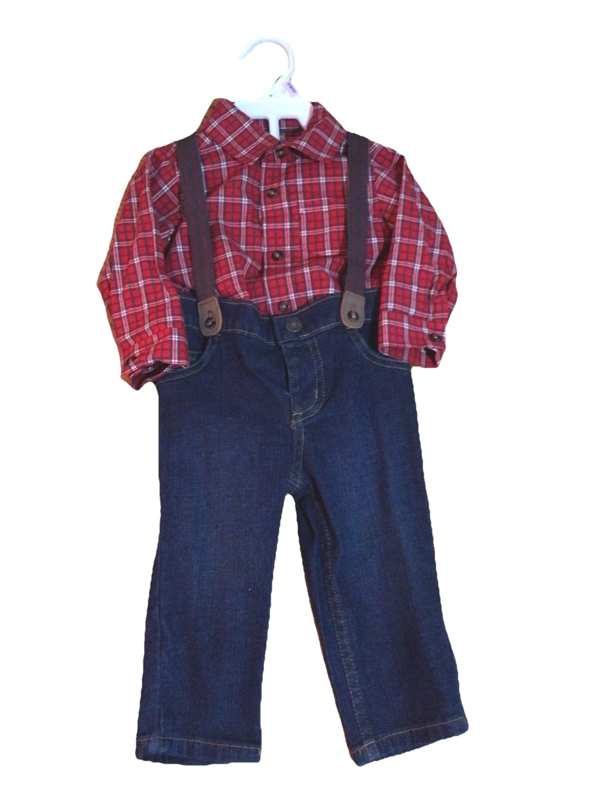 Baby CARTERS – Plaid Shirt & Jeans, Suspenders 9 Months -NWOT