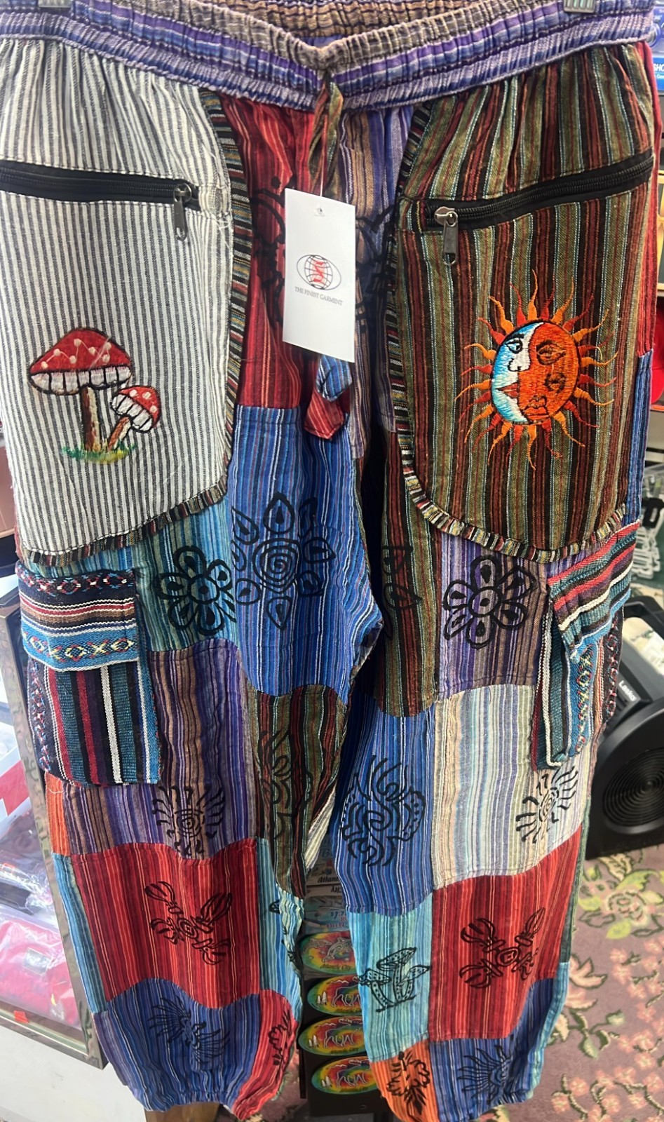 Heavy Cotton Harem Patchwork Mushroom Pants Pockets Zippers One Size Unisex
