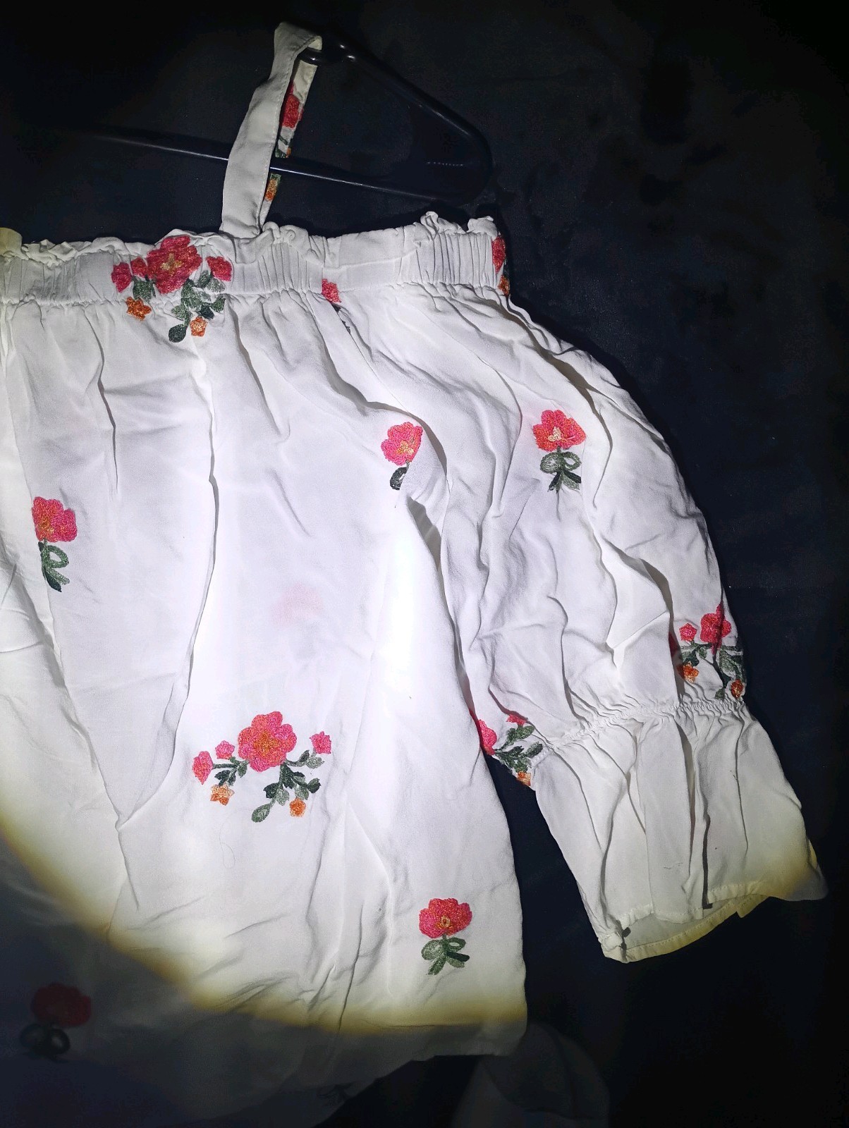 Maurices White Floral Embroidered Ruffle Off-Shoulder Blouse 3/4 Sleeve 2XL