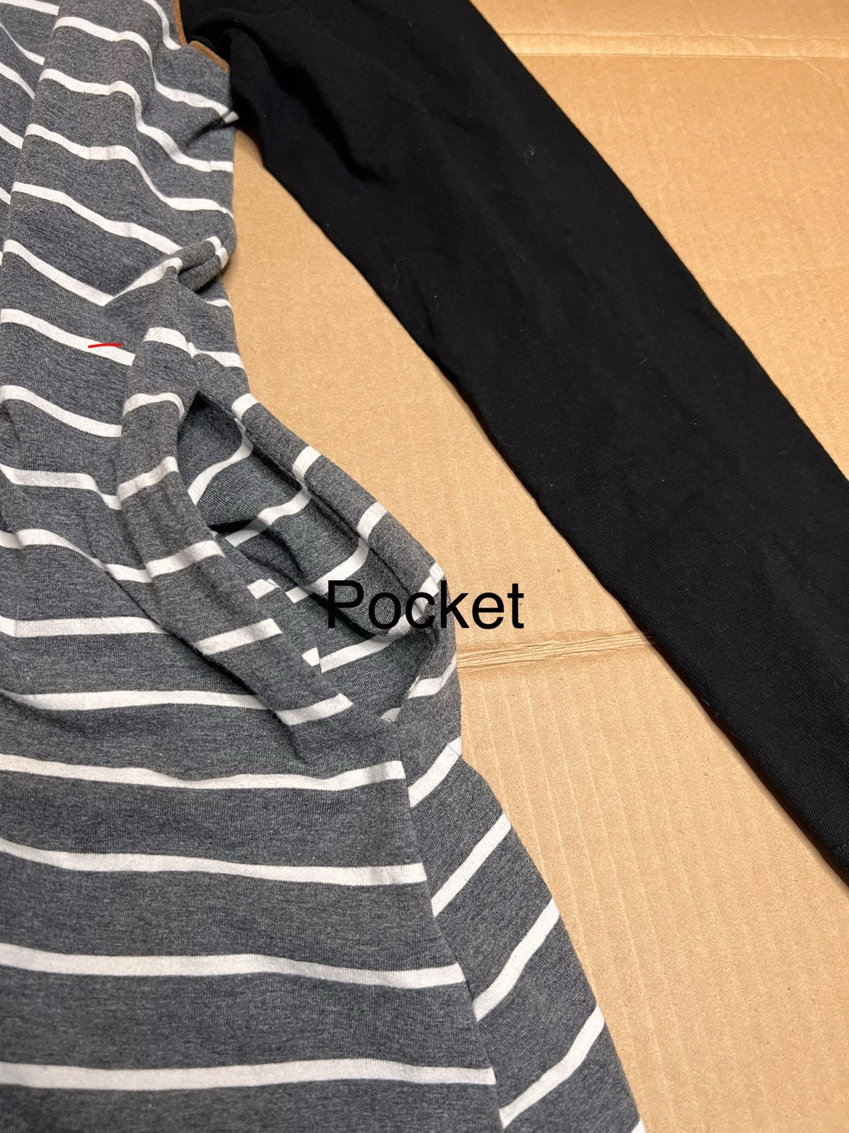 Umgee USA Striped Tunic Dress Small Gray White Raglan Sleeve Pocket Hi-Low Hem