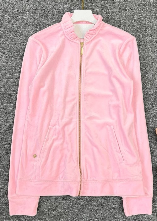 💗NEW💗Lilly Pulitzer Pink Jayla Velour Ruffle Zip-Up Jacket Pants SET XL XLarge