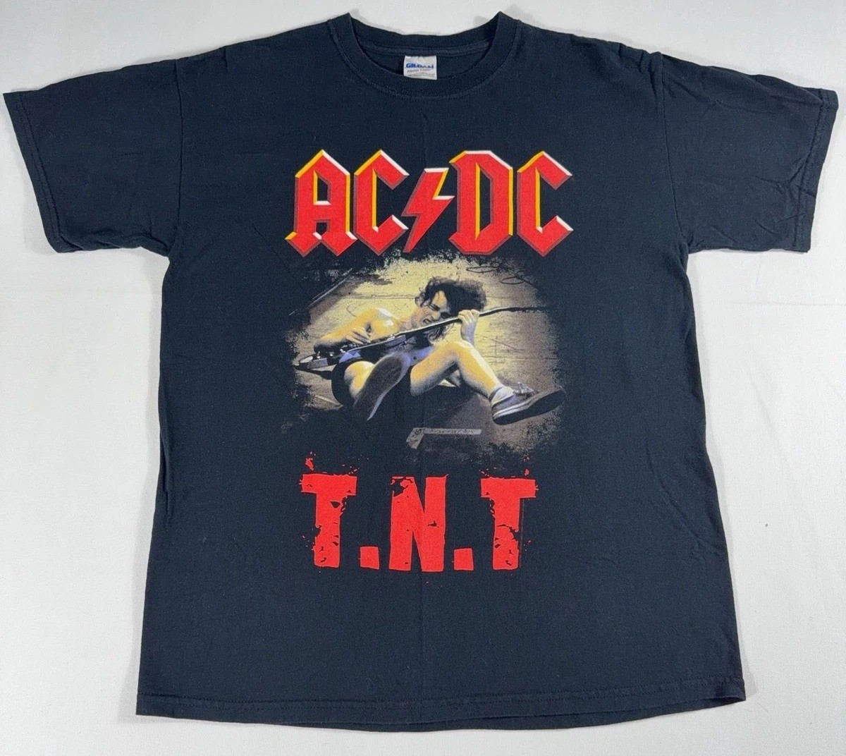 Vtg AC/DC Shirt Mens M Black TNT Angus Young Graphic Tee Rock Band Logo Music
