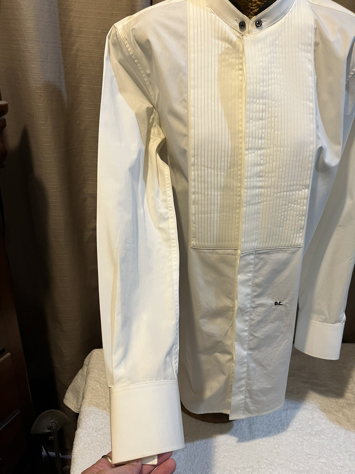 Sz EU 48 / US 38-40 DSQUARED2 Band Coller Pleated Tuxedo Shirt