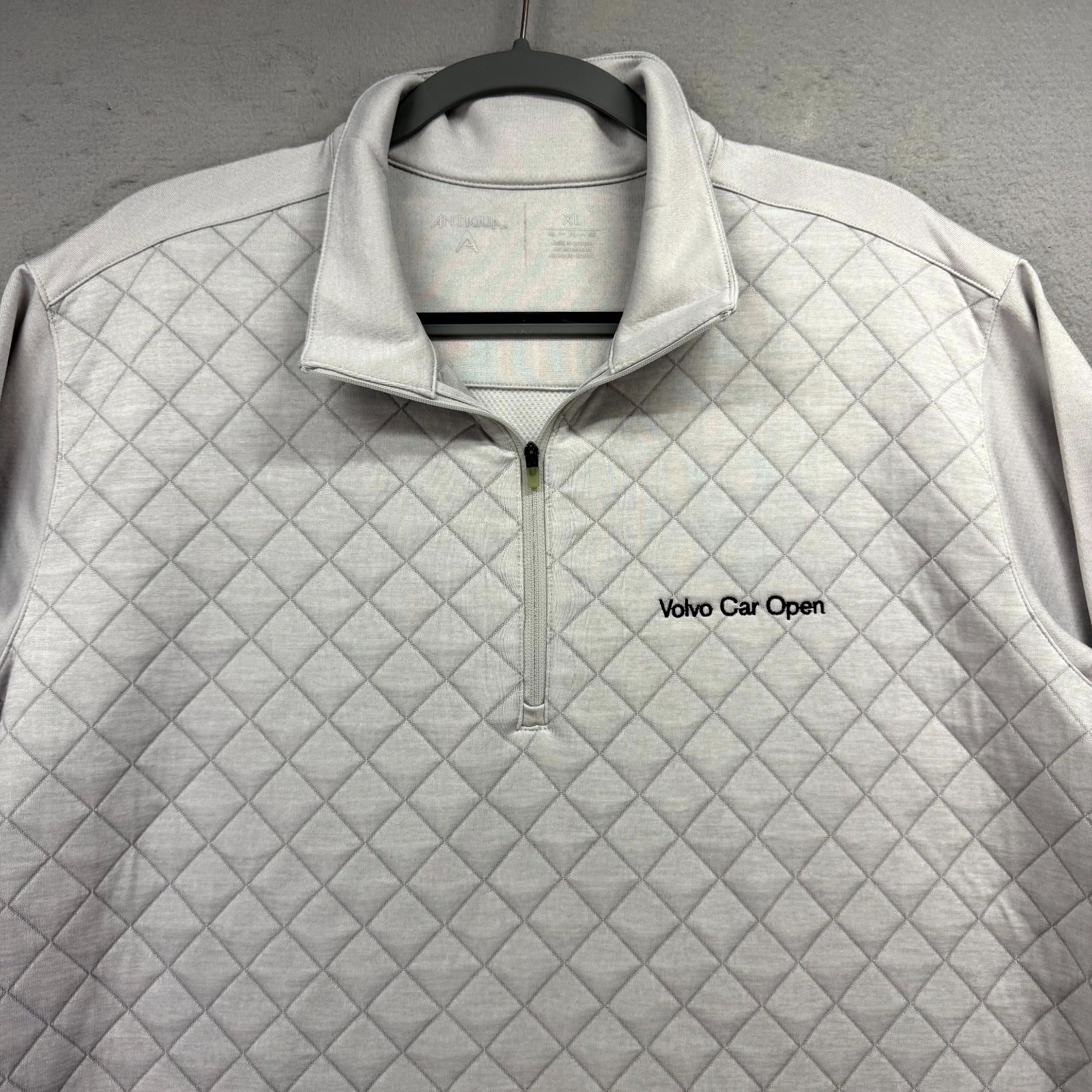 Antigua Golf 1/4-Zip Sweatshirt Men XL Gray Quilted Jacquard Volvo Car Open Logo
