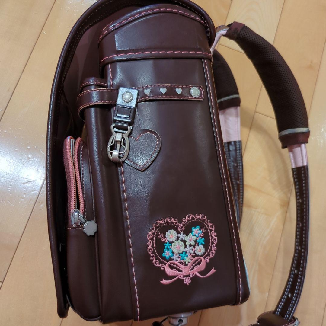 Japanese Randoseru (Backpack) School Bag 7424 Dark Brown with Heart Embroidery