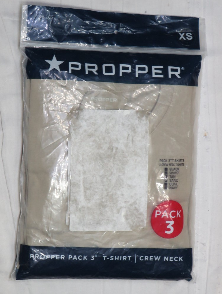 PROPPER T-SHIRTS 3 PACK XS DESERT SAND KHAKI CREW NECK TEE SHIRTS TAGLESS NEW