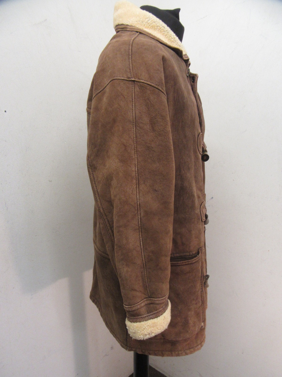 VINTAGE MORLANDS SHEEPSKIN LEATHER DUFFLE BANE JACKET SIZE 40 OR M