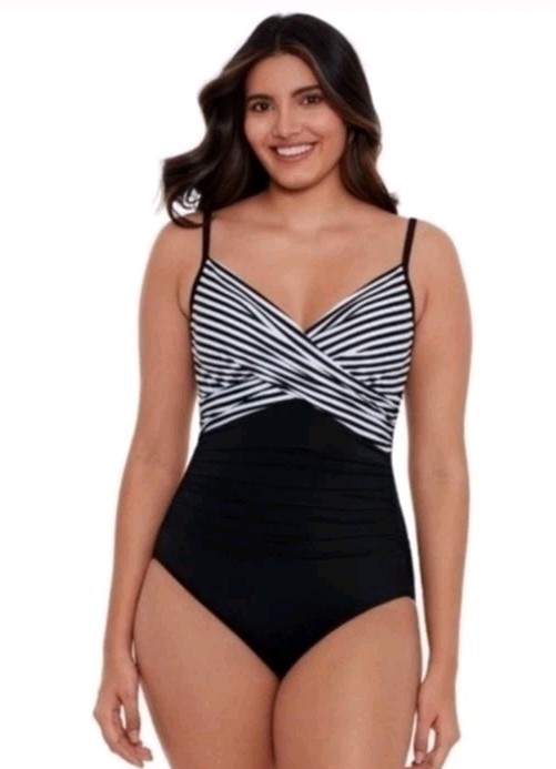 Embrace your Curves by Miracle Brands One Piece Swimsuit NWT SIZE 2x Black/White