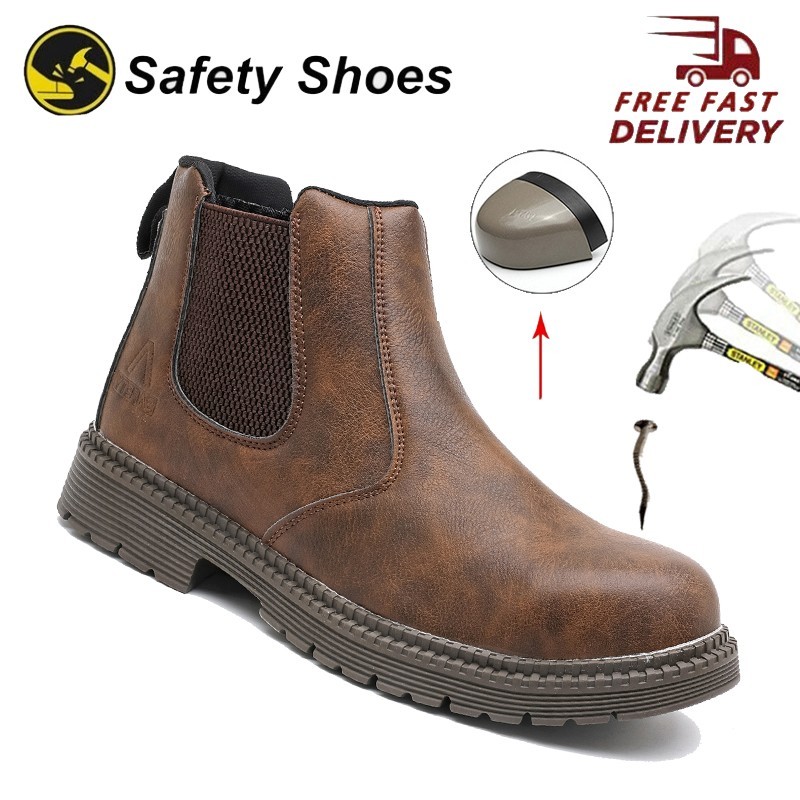 Non Slip Men’s Steel Toe Work Boots Construction Waterproof Leather Safety Shoes