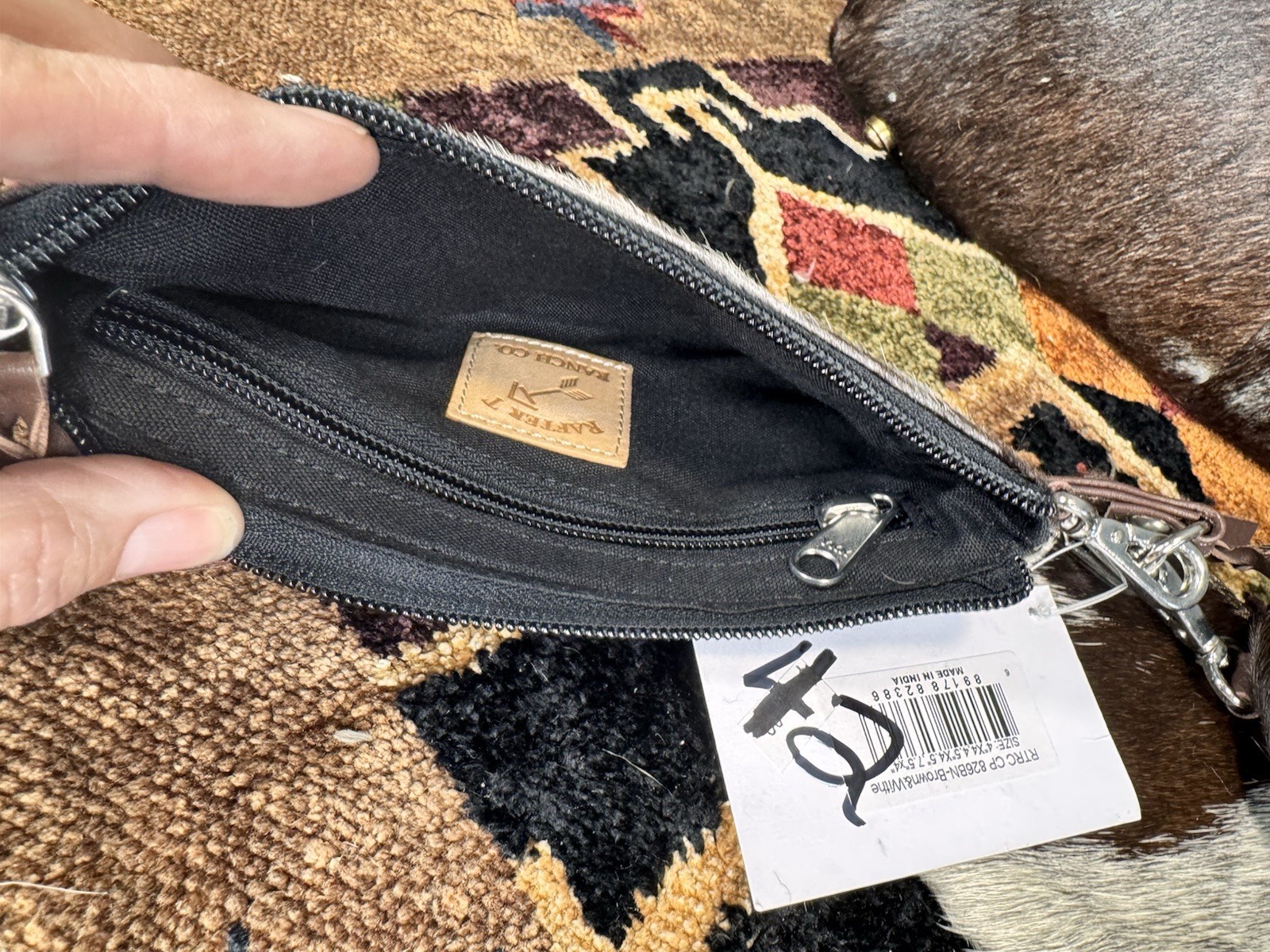 Rafter T Ranch pouches & Western Brown/White Cowhide Zip Laptop Tote