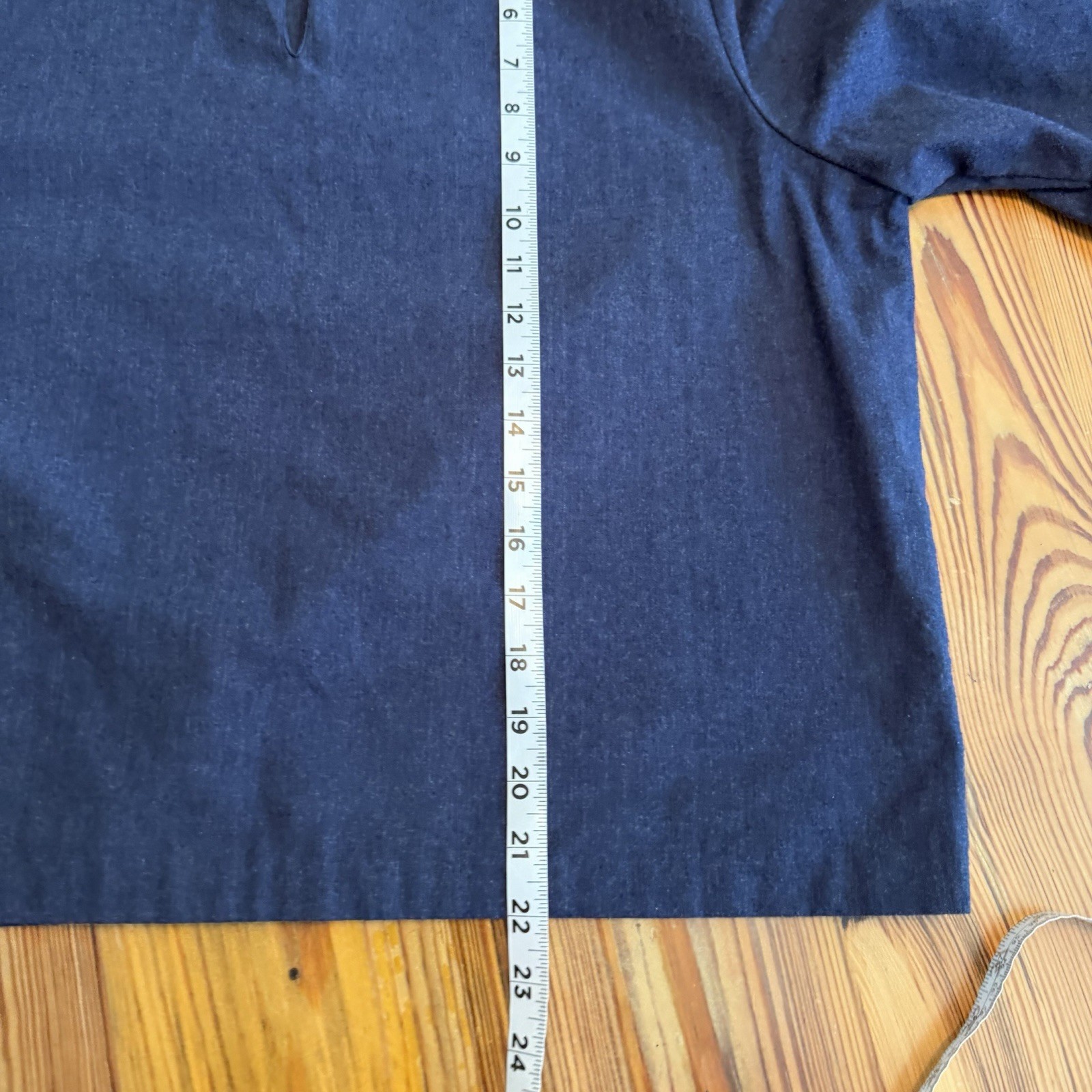 M. Patmos Denim Cotton Top Blue Ruffle Cuff Keyhole Boxy Lagenlook Minimalist L