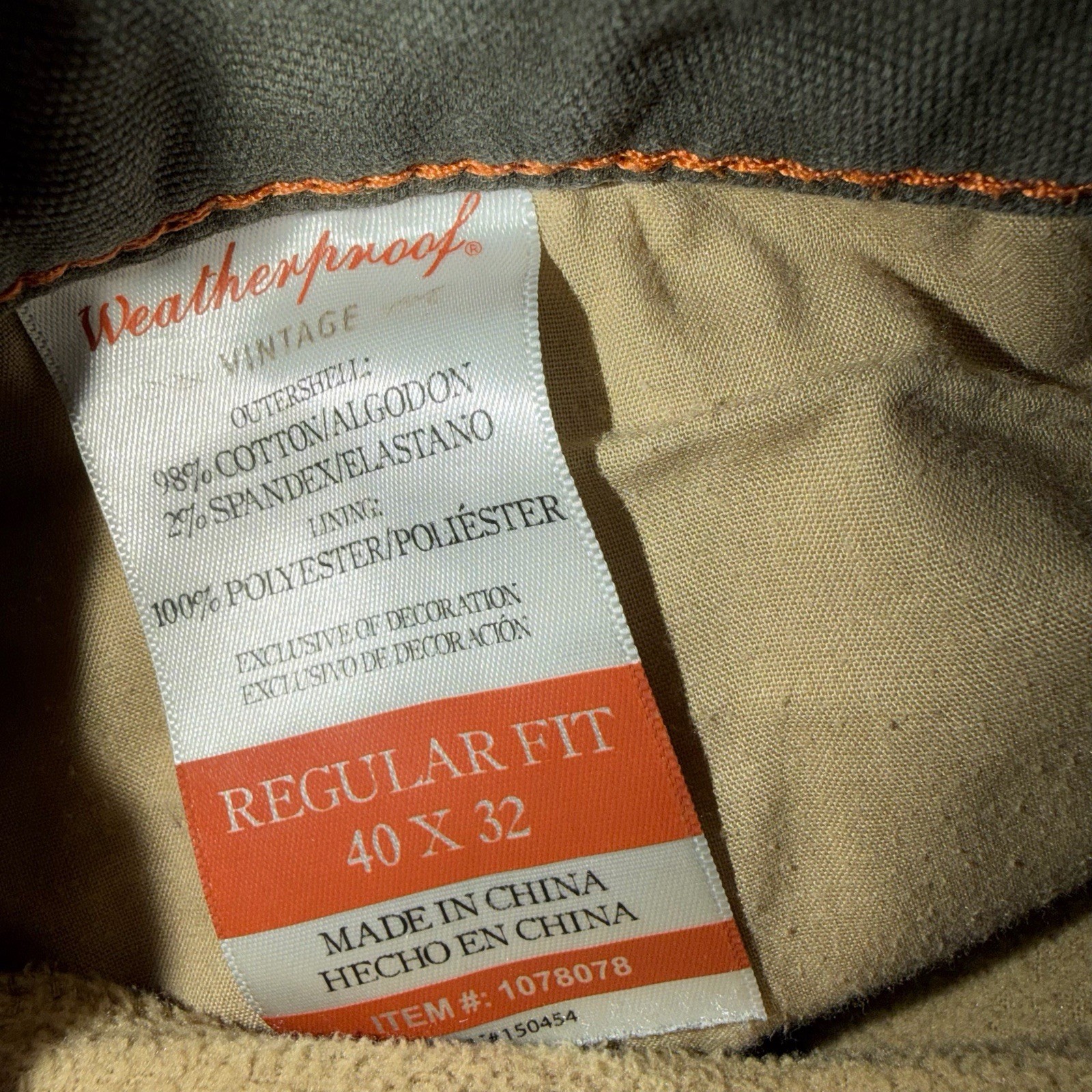 Weatherproof Vintage Men’s Green Canvas Pants Straight Leg Regular Fit 40W
