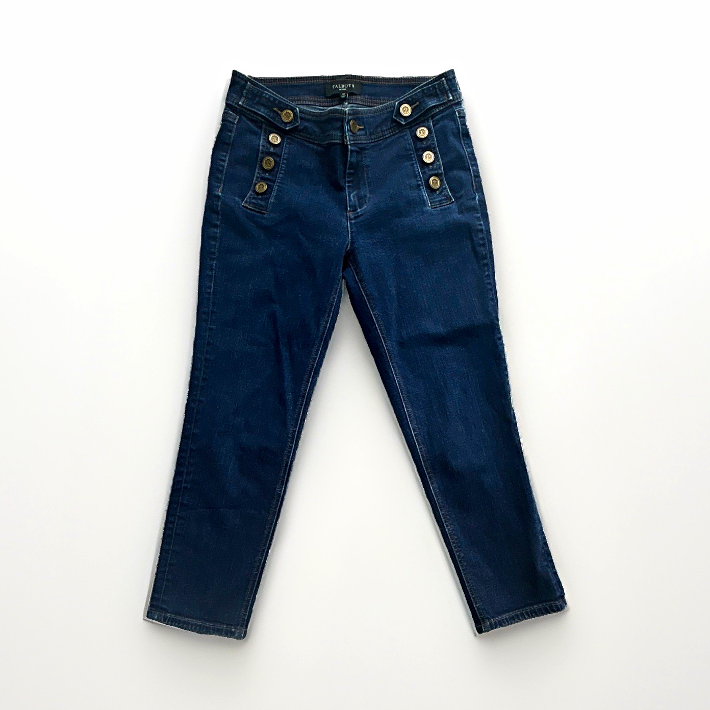 Talbots Petites 6P Dark Wash Blue Denim Crop Jeans zipper Fly Stretch 5-Pocket