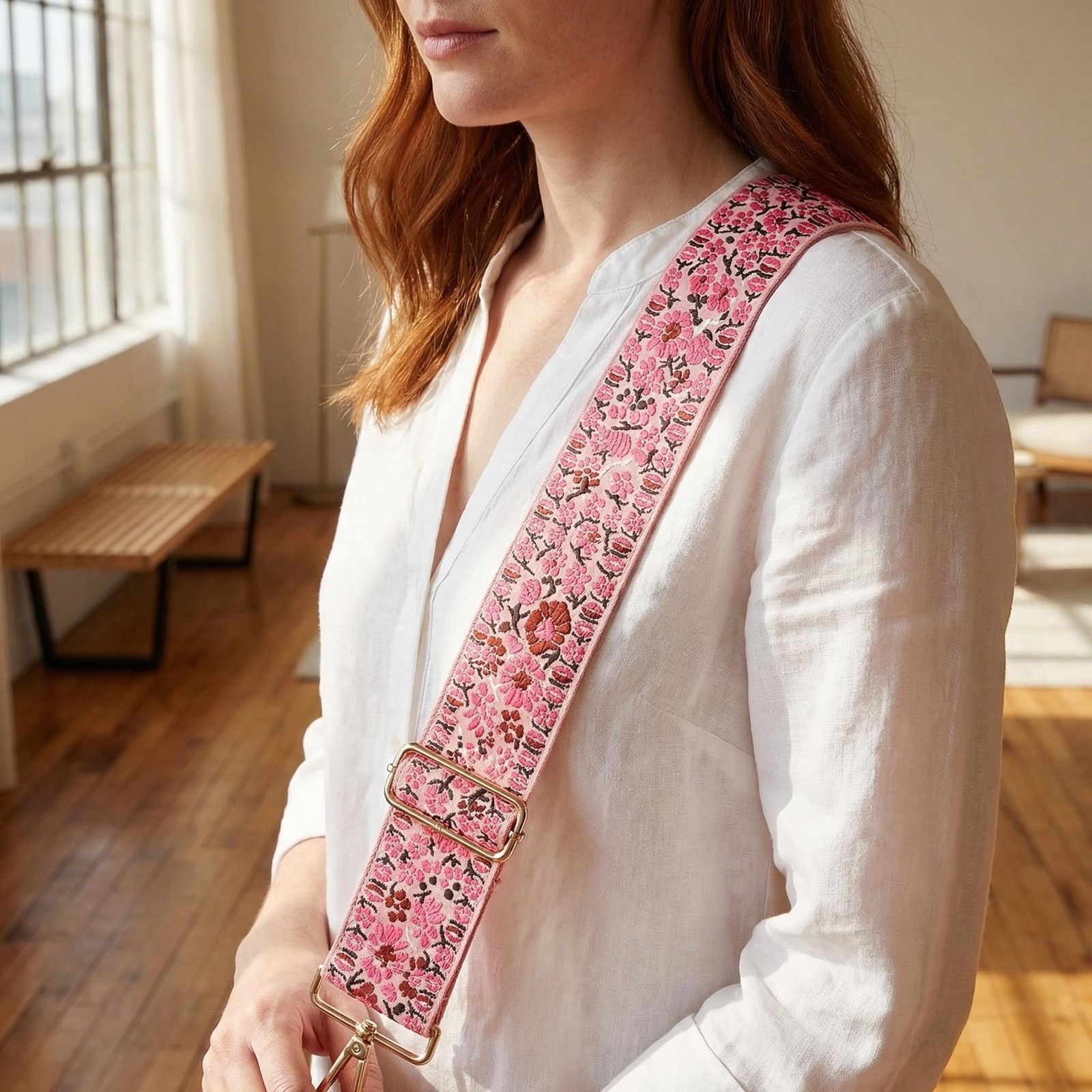 Flower Purse Strap Replacement Embroidery Crossbody Wide Shoulder Strap Adjus…
