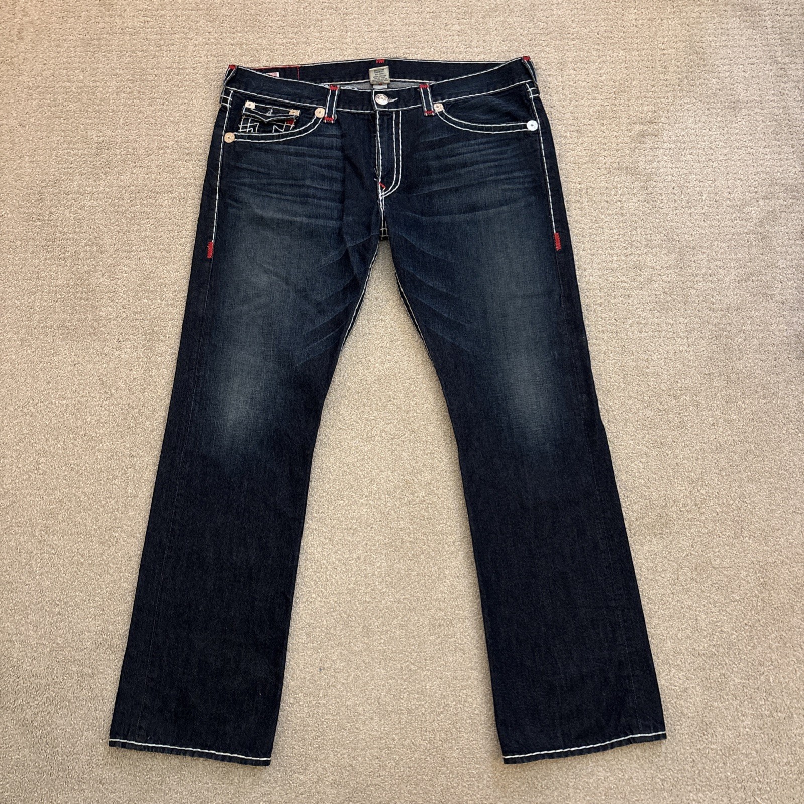 True Religion Ricky Super T Jeans Men’s Size 42/36 Made in USA Thick Stitch Red