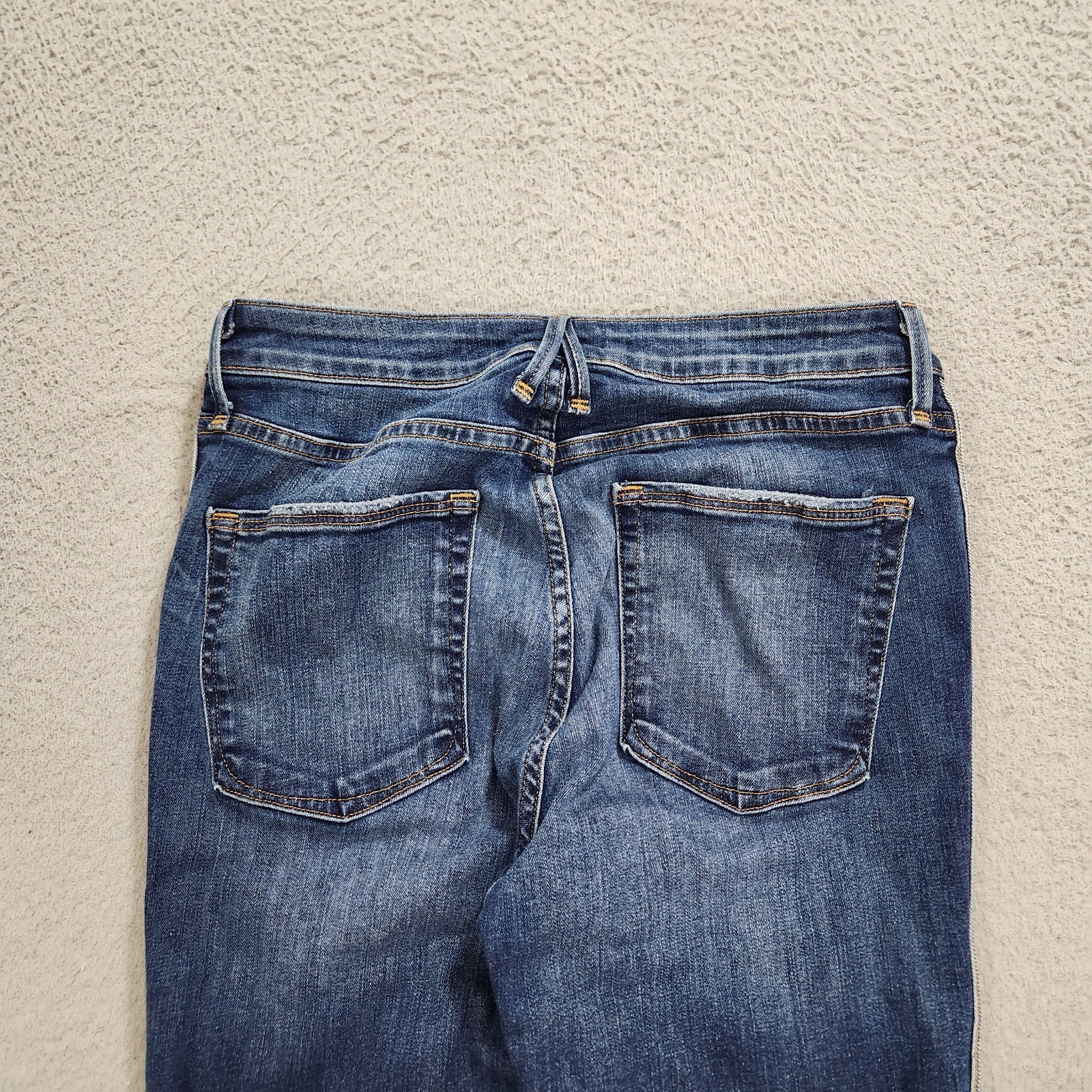 Good American Jeans Womens Size 10/30 Blue Denim Straight Stripes Raw Frayed Hem