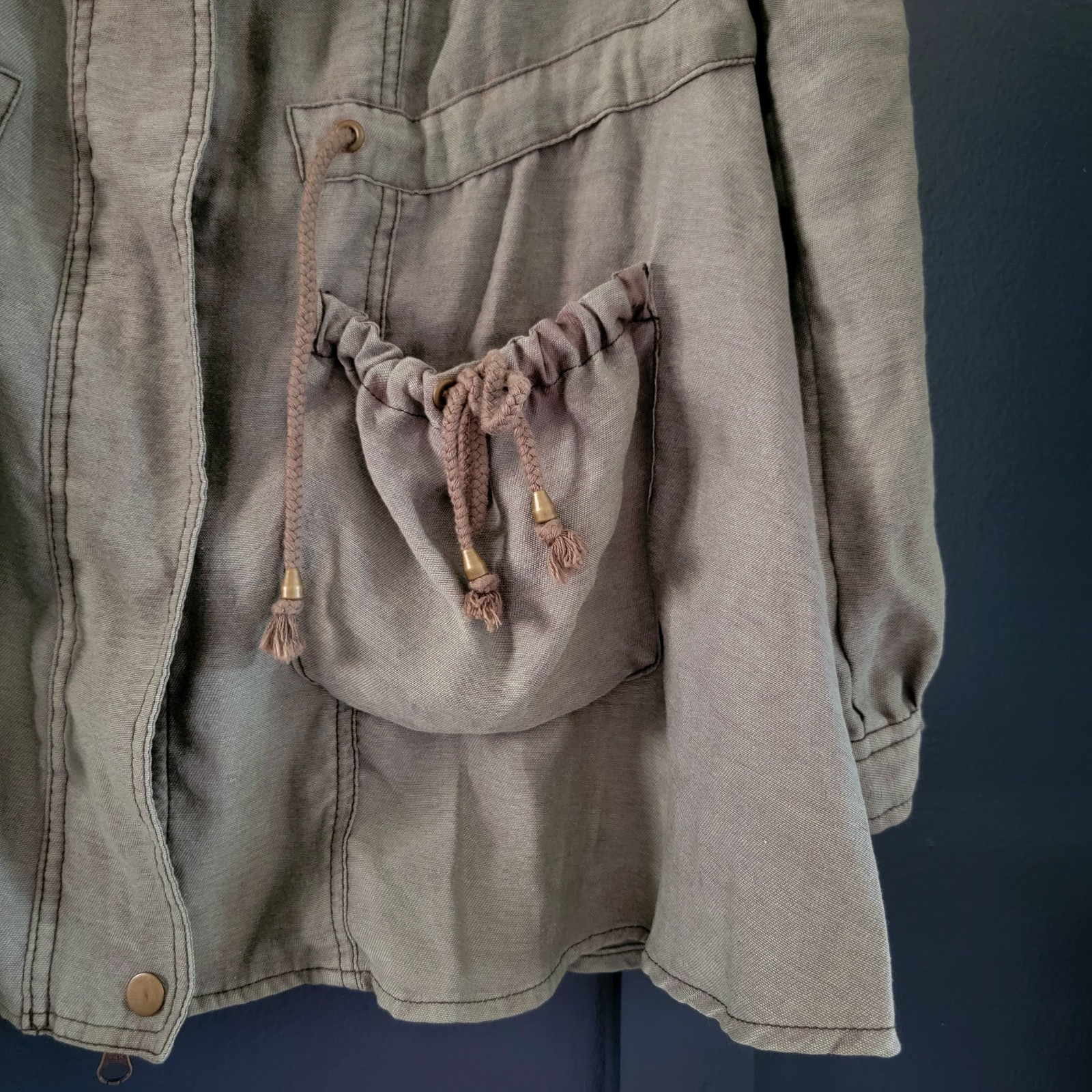 Free People Lightweight Mid Thigh Length Anorak Jacket Hoodie XS Olive Green