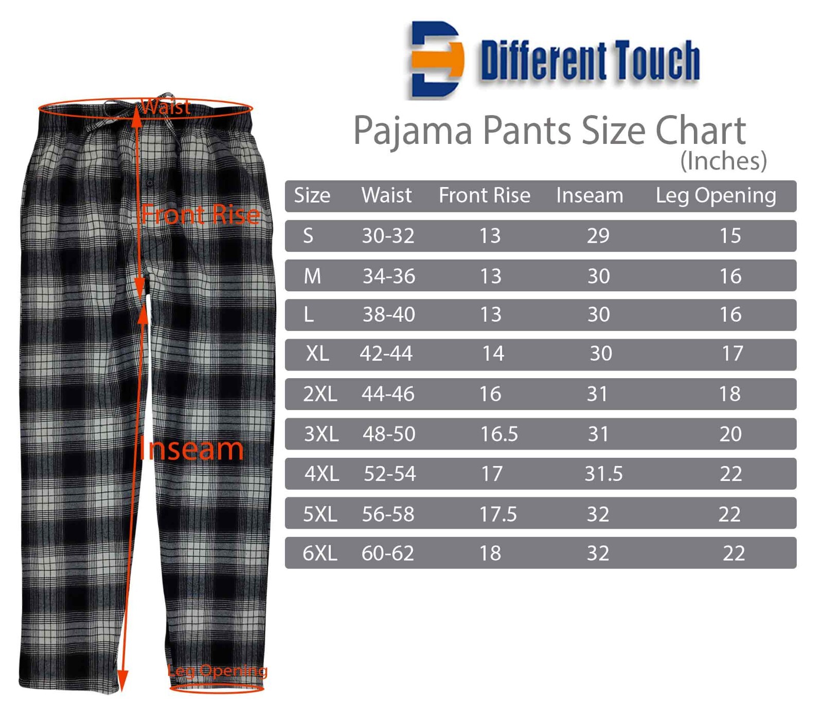 Different Touch S-6XL Pajama Lounge 100% Cotton Pants Bottoms Sleepwear PJs