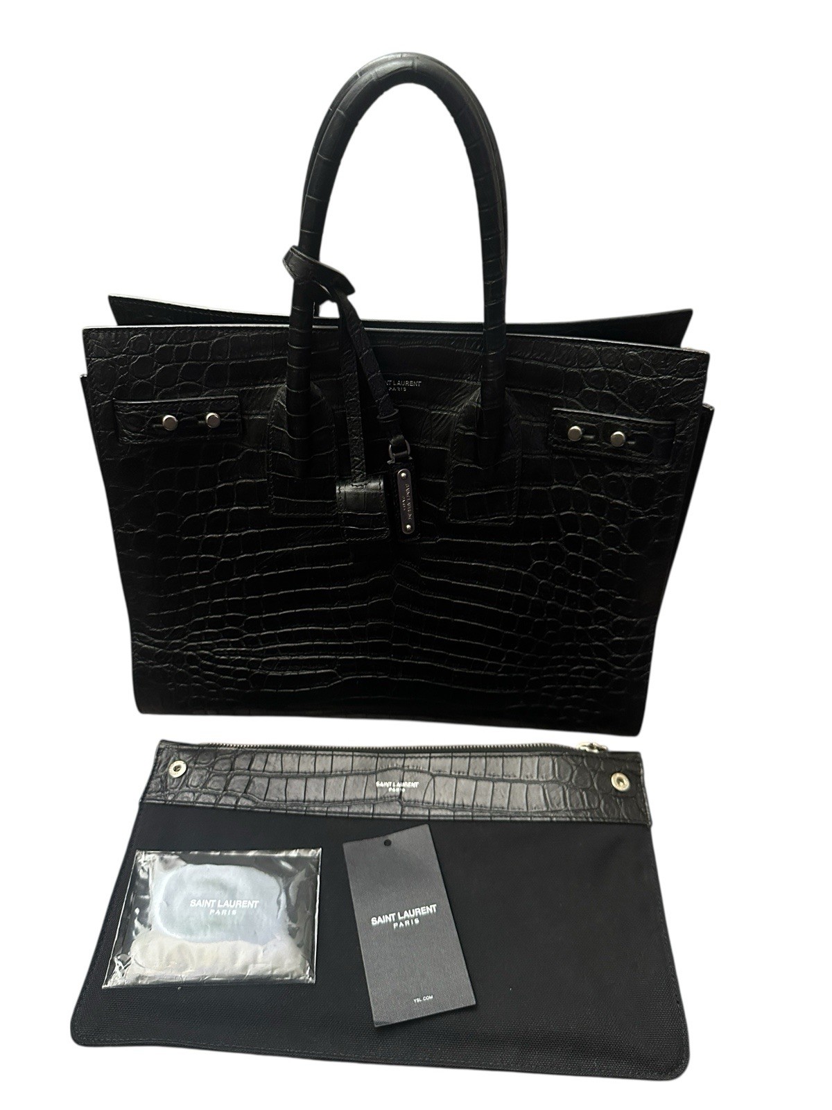 SAINT LAURENT CLASSIC SAC DE JOUR NANO IN BLACK CROCODILE EMBOSSED LEATHER