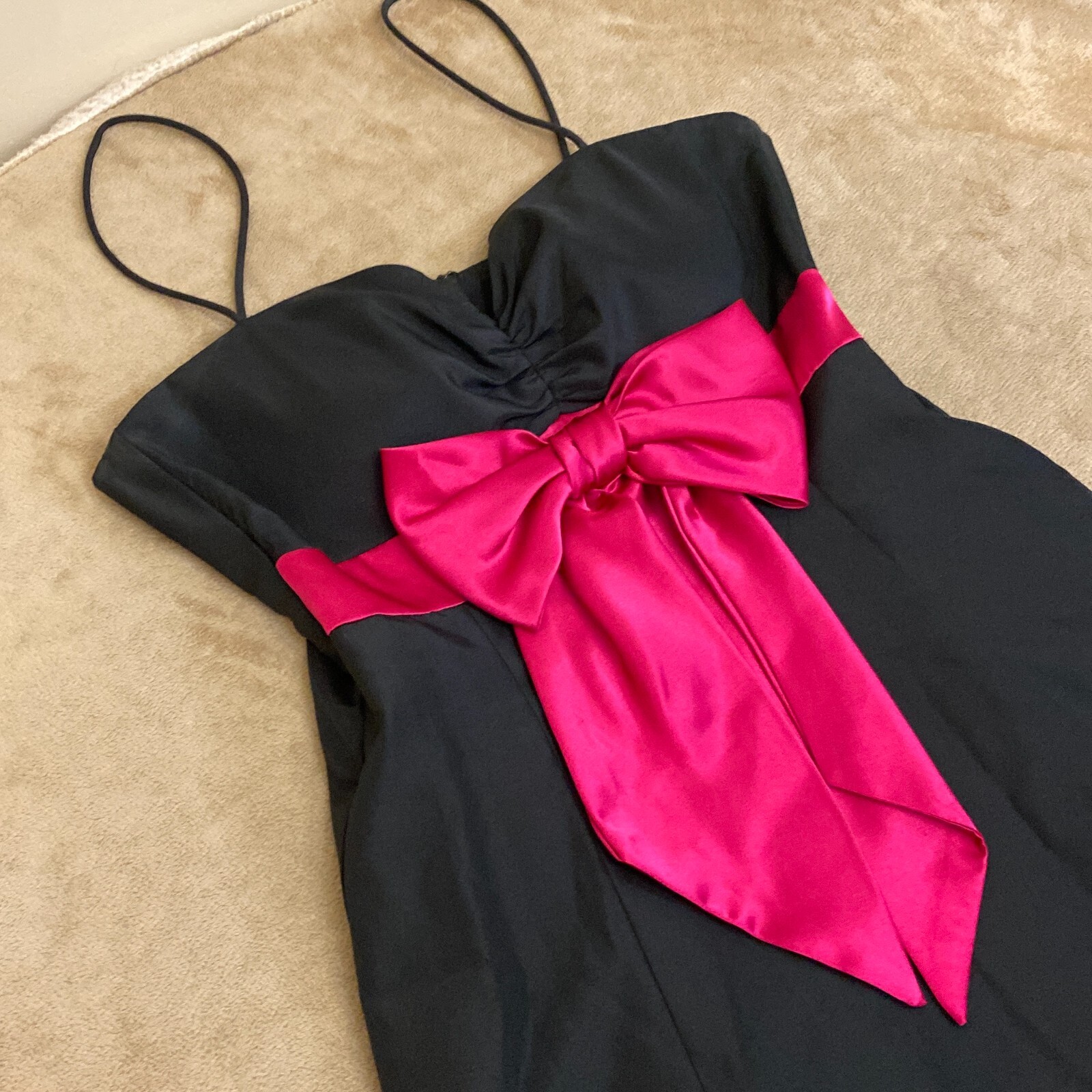 Dressbarn Collection Womens Black Spaghetti Strap Ruched A Line Dress Size 4