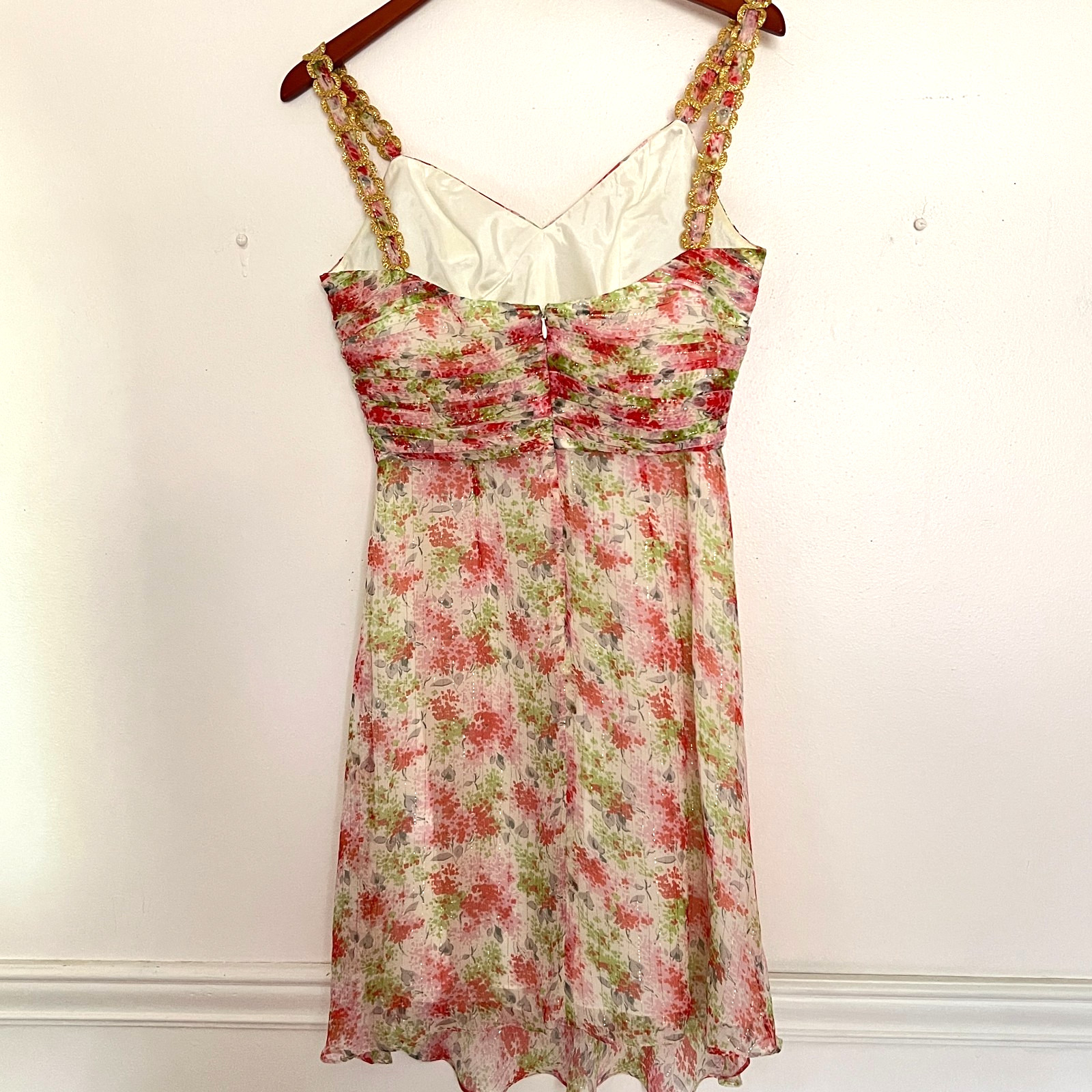Shoshanna dress 8 silk floral gold metallic threads
