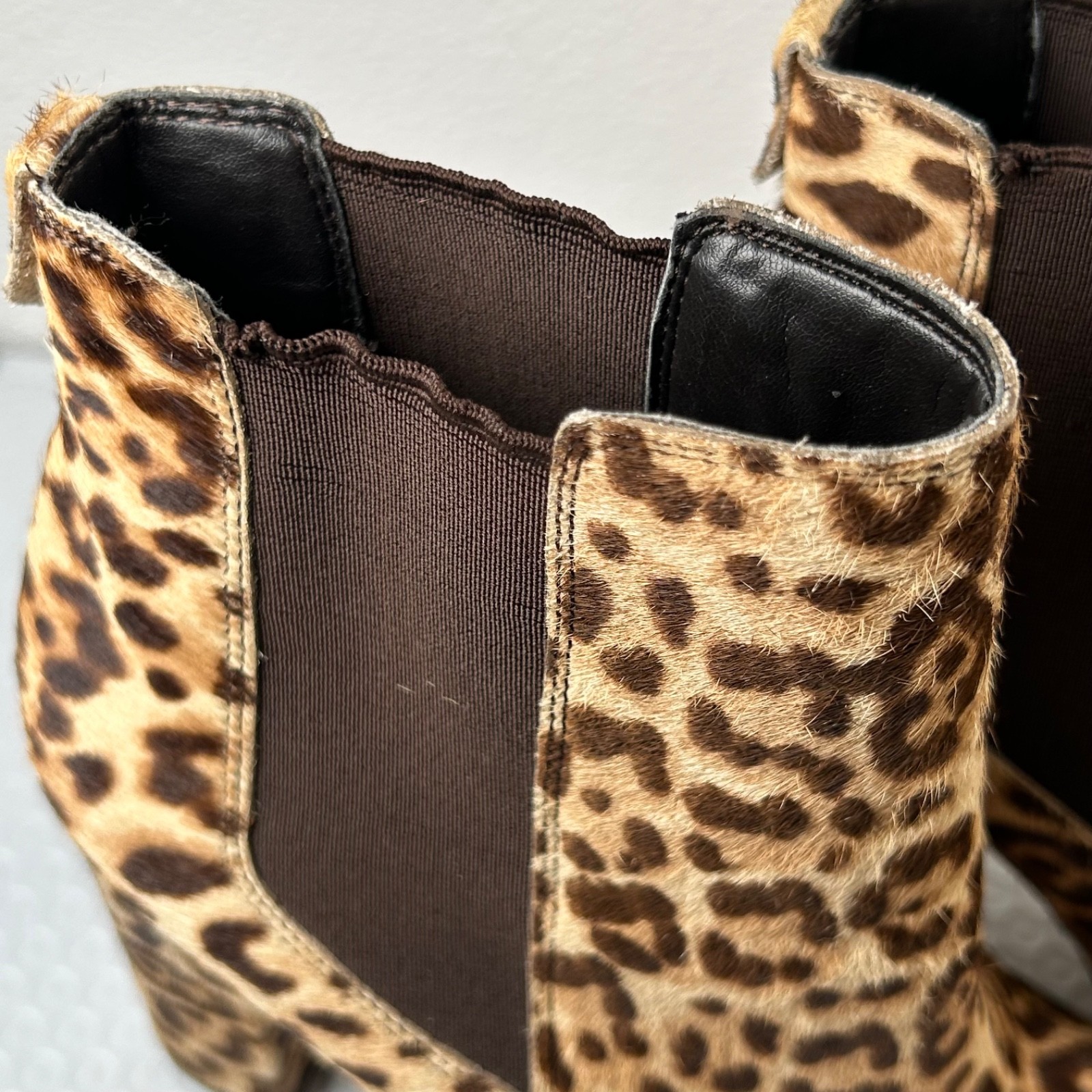 Sam Edelman Case Leopard Calf Hair Ankle Boots Chelsea Block Heel Women’s Size