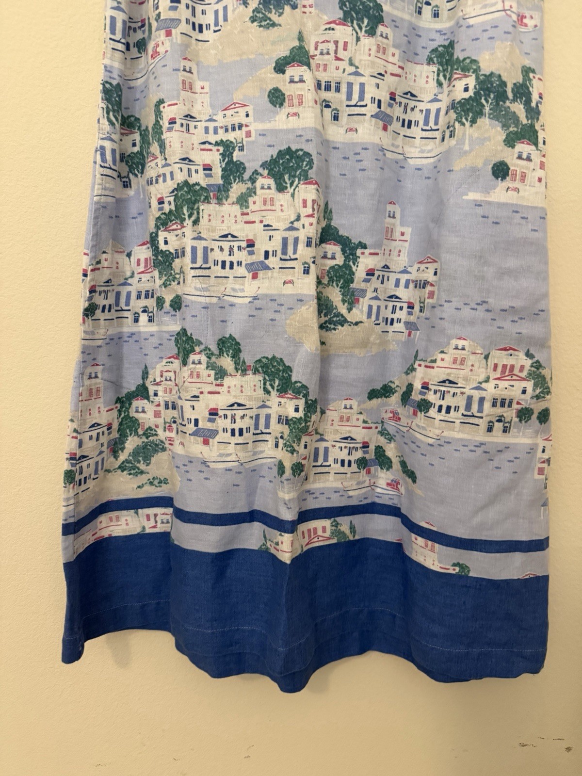 J. Jill Love Linen Blue Mediterranean Print Dress XS Vacation Resortwear