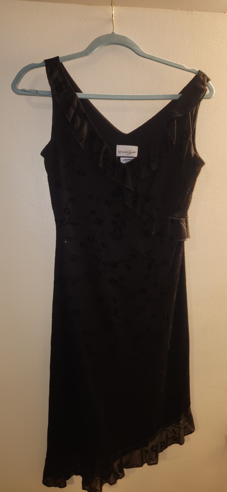 Breakin Loose Women’s Vintage Black Dress Sheer Overlay With Flowers Size 9/10