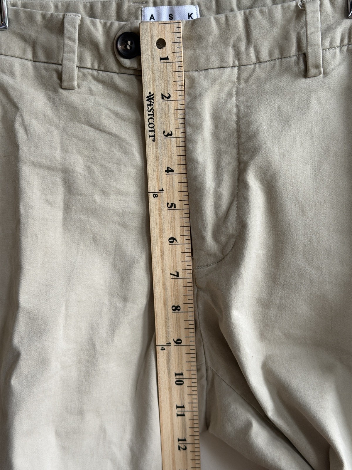 Asket Men’s Green Light Khaki Beige Twill Pants 31×30 Regular Fit