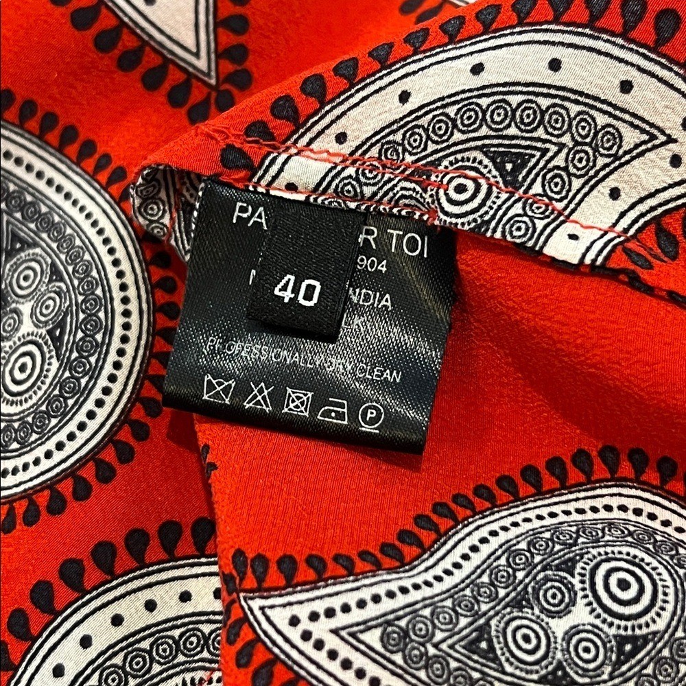 Dodo Bar Or Red Black Paisley Silk Blouse 40 6/8 designer studded ruffle top